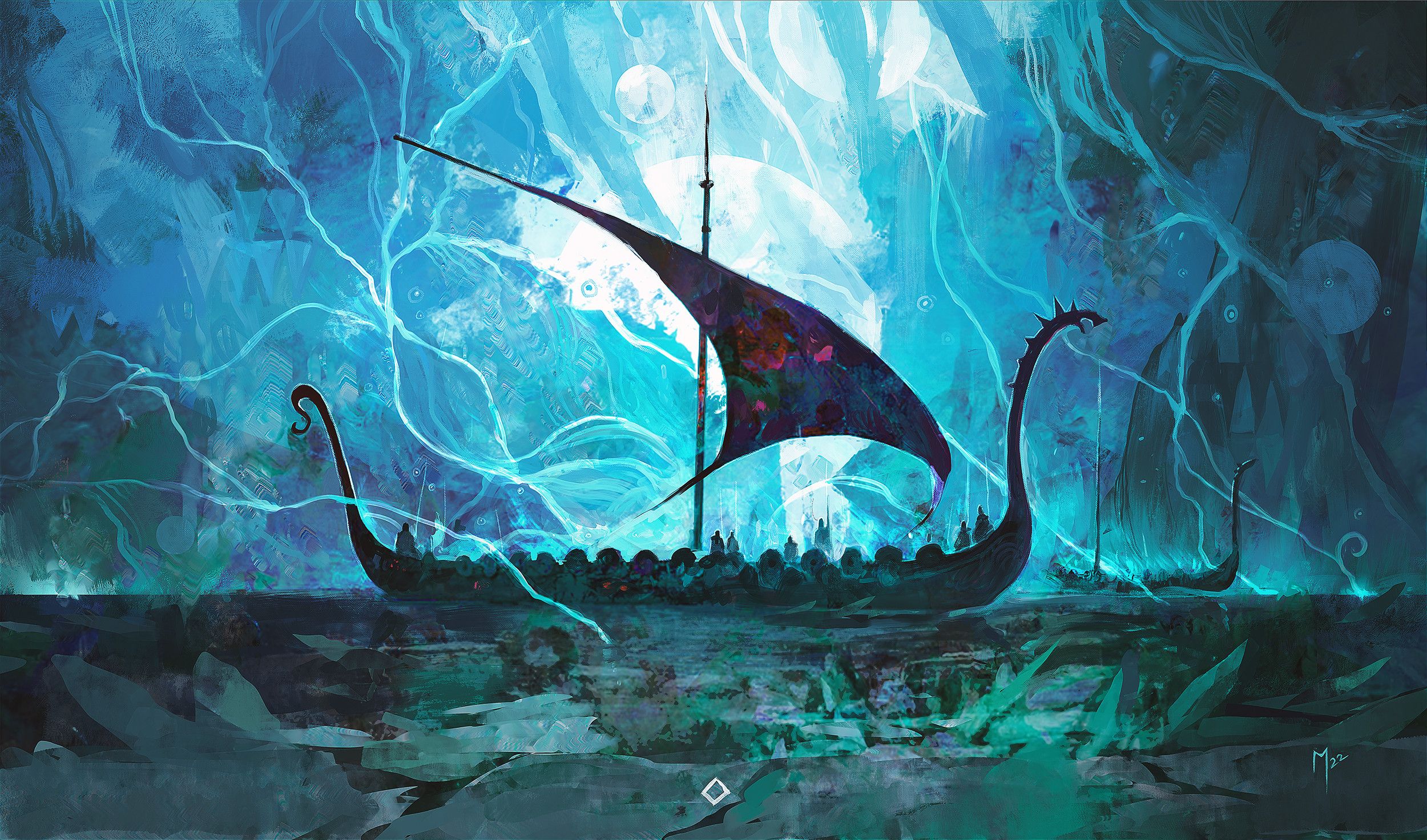 2500x1472 Download Drakkar Fantasy Viking HD Wallpaper