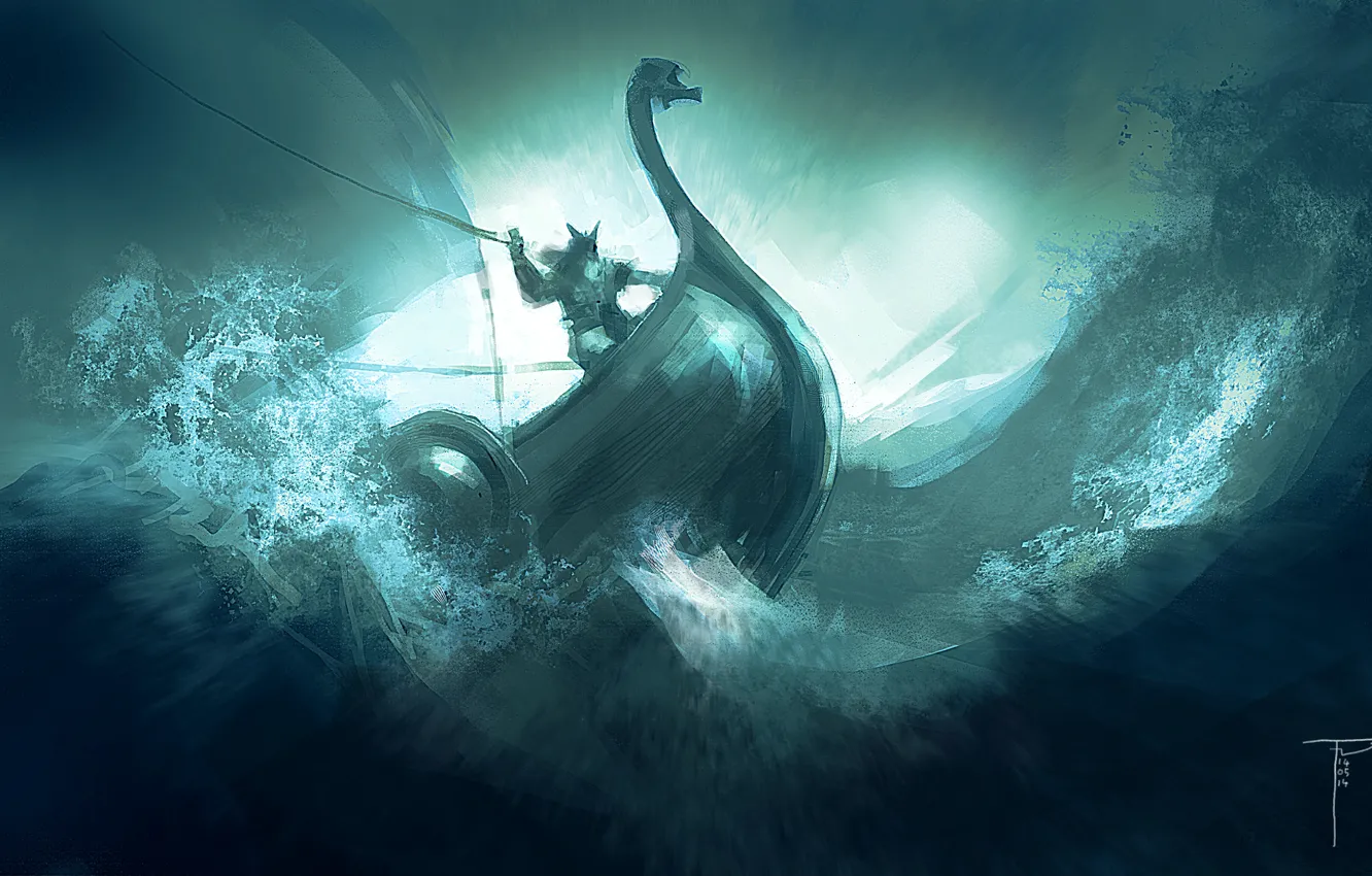 1332x850 Free sea, wave, element, The Vikings, Drakkar wallpaper for desktop and phone