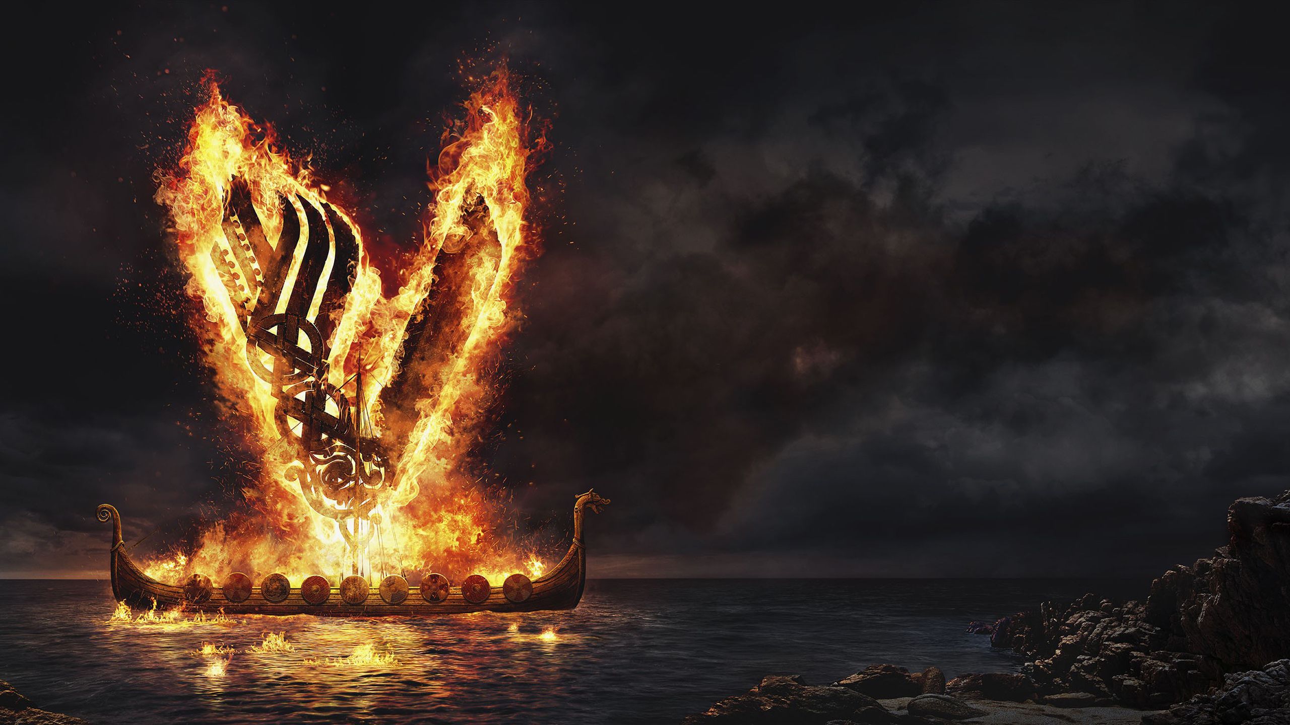 2560x1440 Drakkar HD Vikings Wallpaper