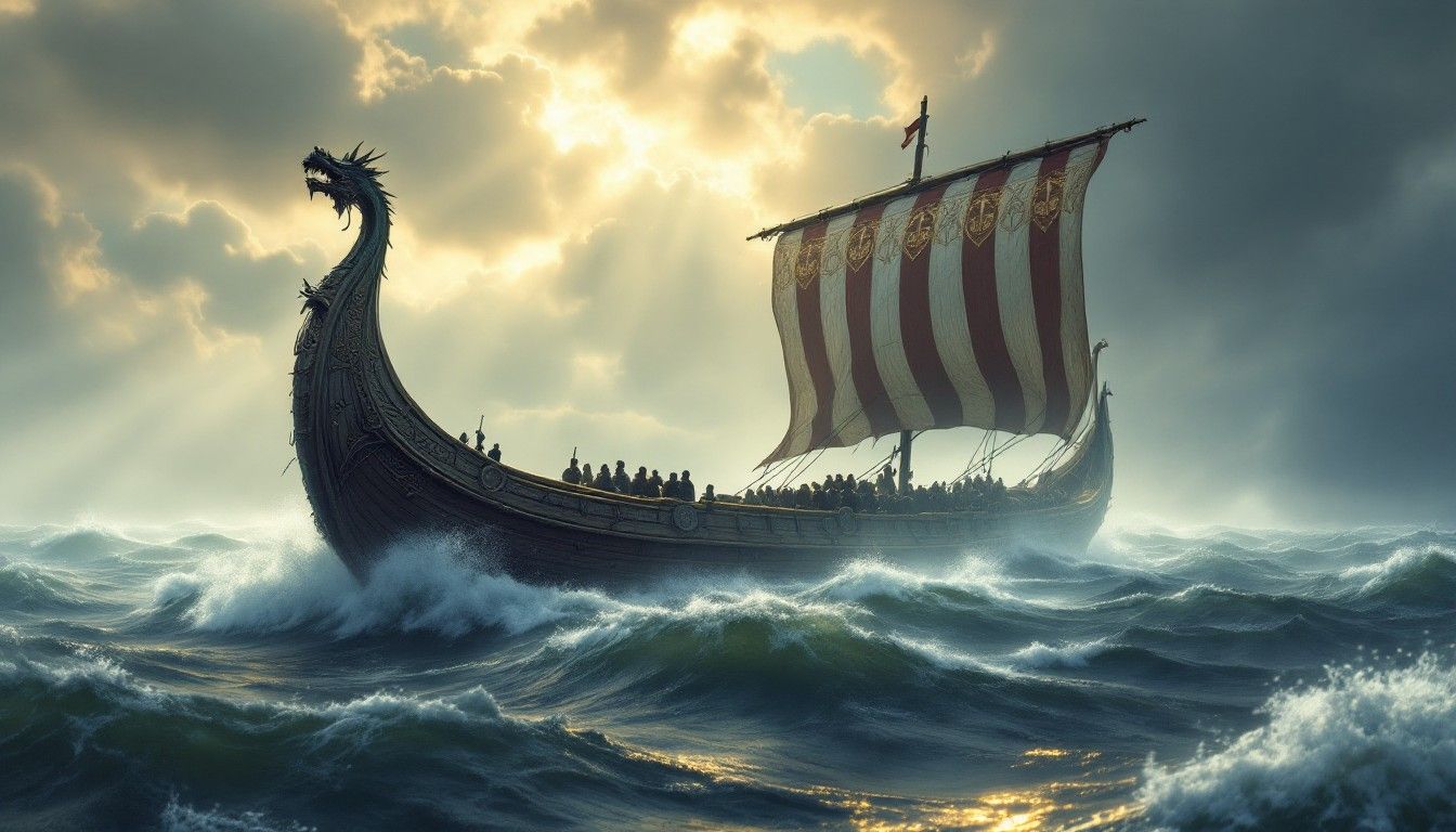 1344x768 Download Mystical Viking Ship Image, Drakkar, Ship