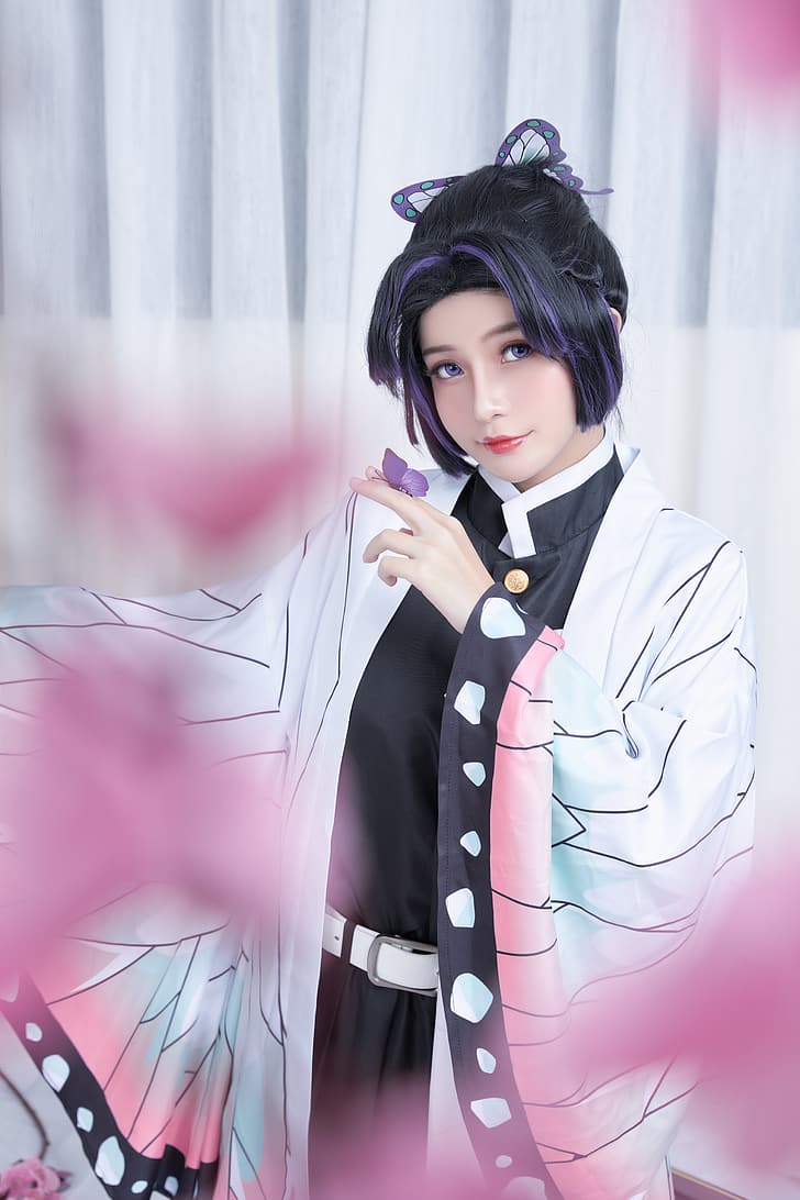 728x1092 5760x1080px. free download. HD wallpaper: Azami, Kochou Shinobu, cosplay, women with swords, butterfly