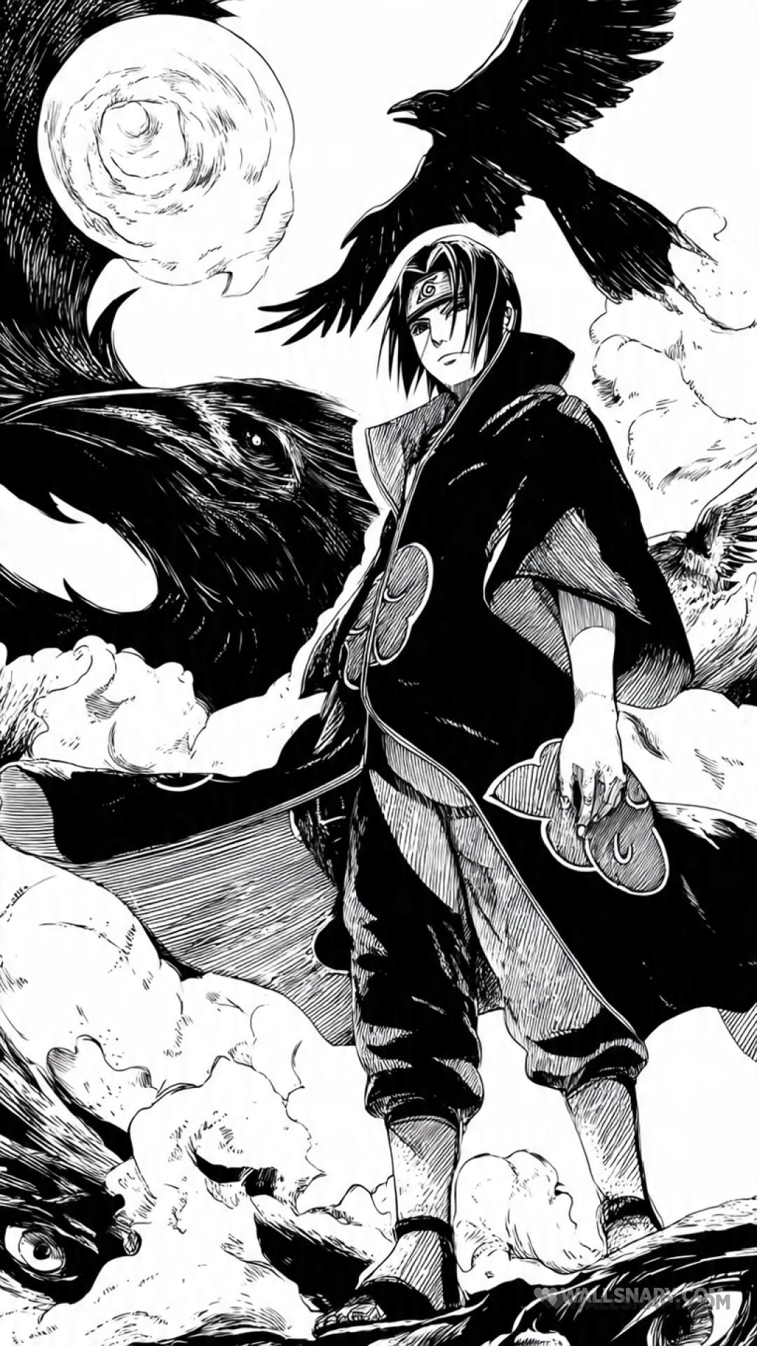 1080x1920 Itachi uchiha minimal bw line art mobile wallpaper