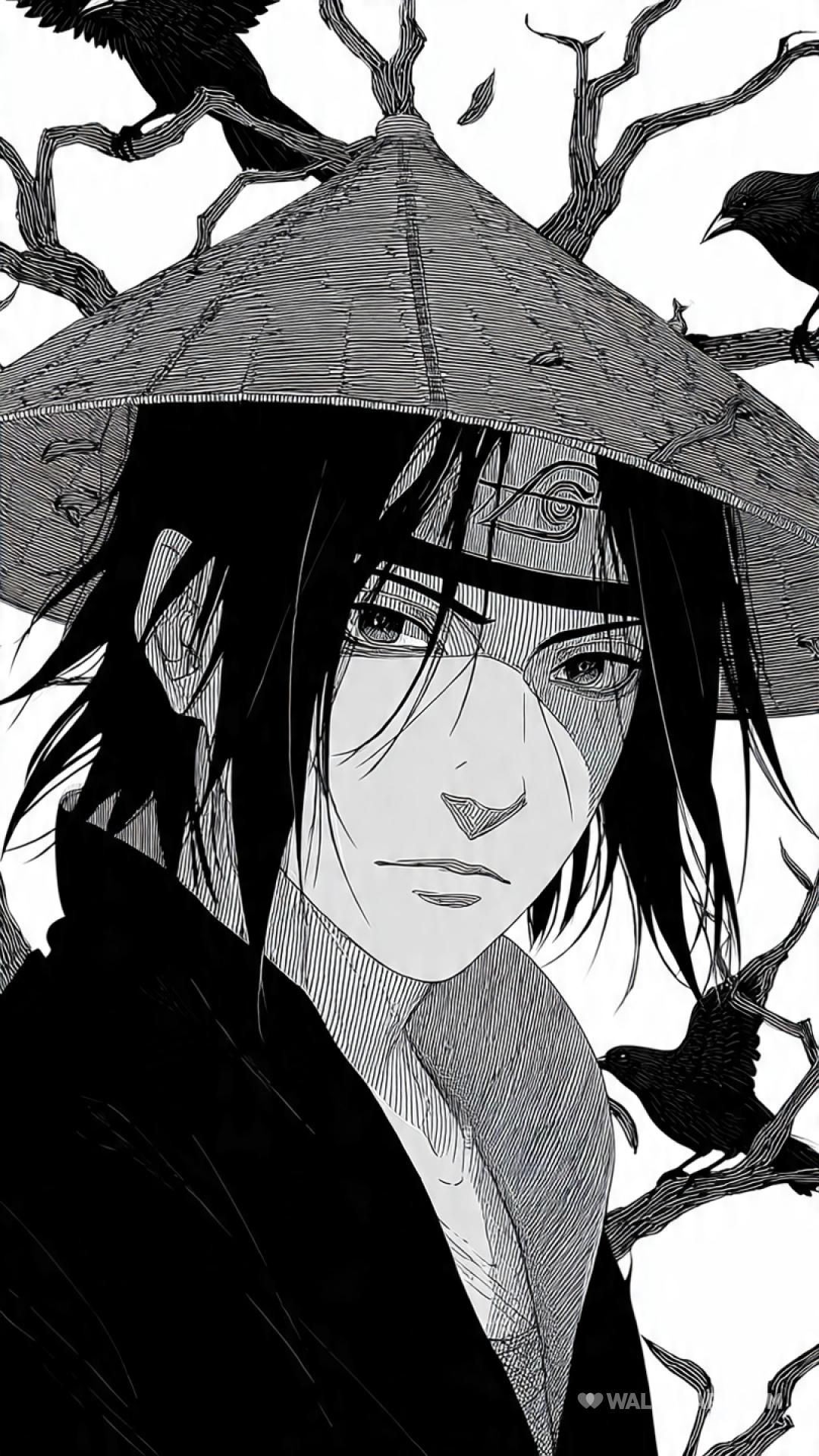 1080x1920 Itachi uchiha fine ink outline bw anime wallpaper