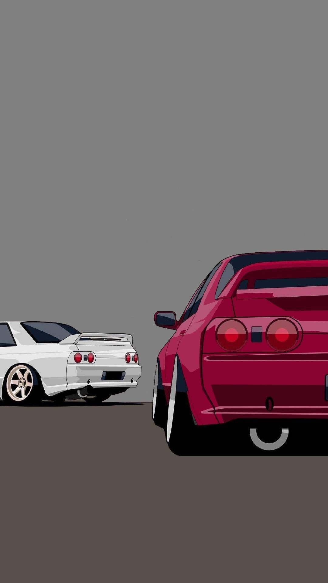 1080x1920 Download Red And White JDM Car Art Wallpaper