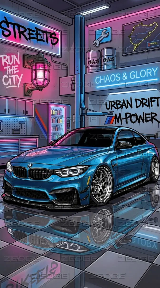 673x1206 Cartoon Style Blue BMW M4 wallpaper