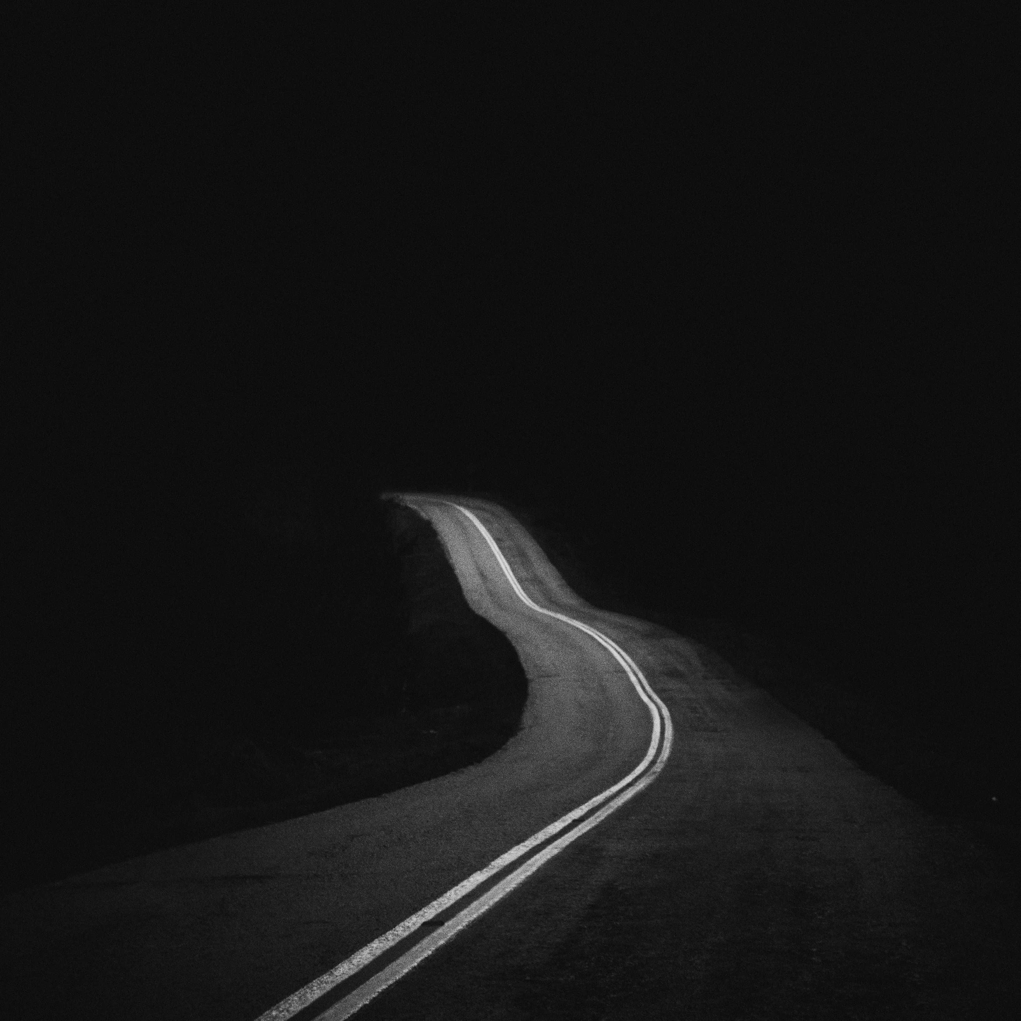 3500x3500 Download Mysterious Dark Road on a Foggy Night Wallpaper