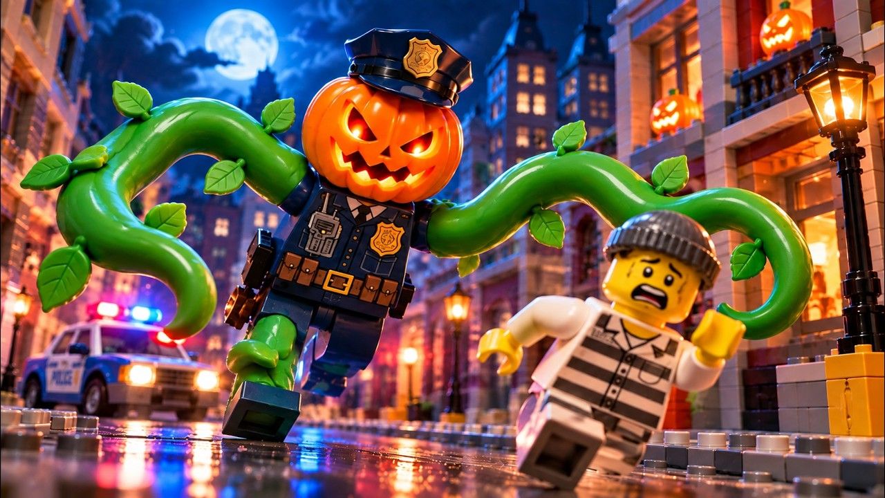 1280x720 Two Worlds Collide on Halloween Night. LEGO Stop Motion Animation