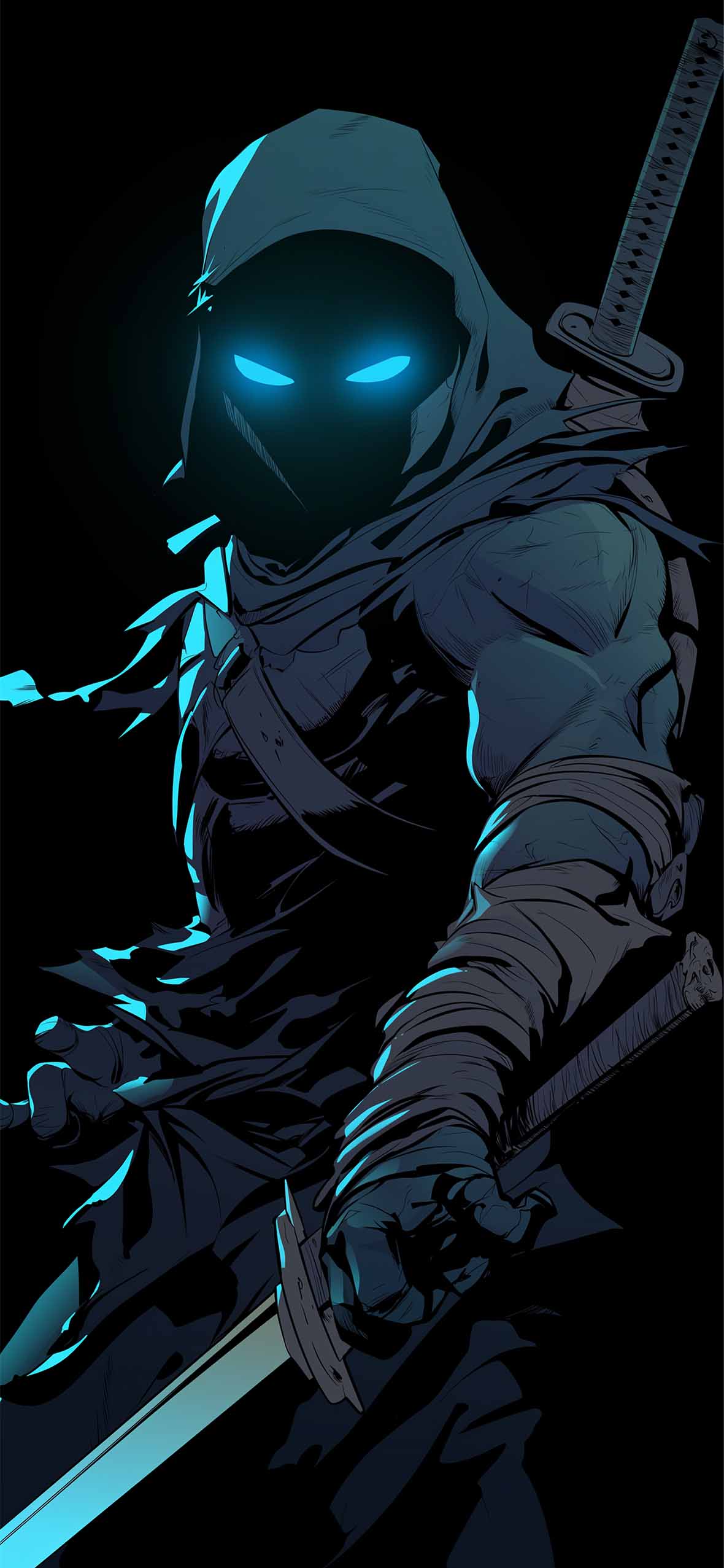 1180x2554 Ninja Swordmaster Dark Mode Wallpaper Phone Wallpaper