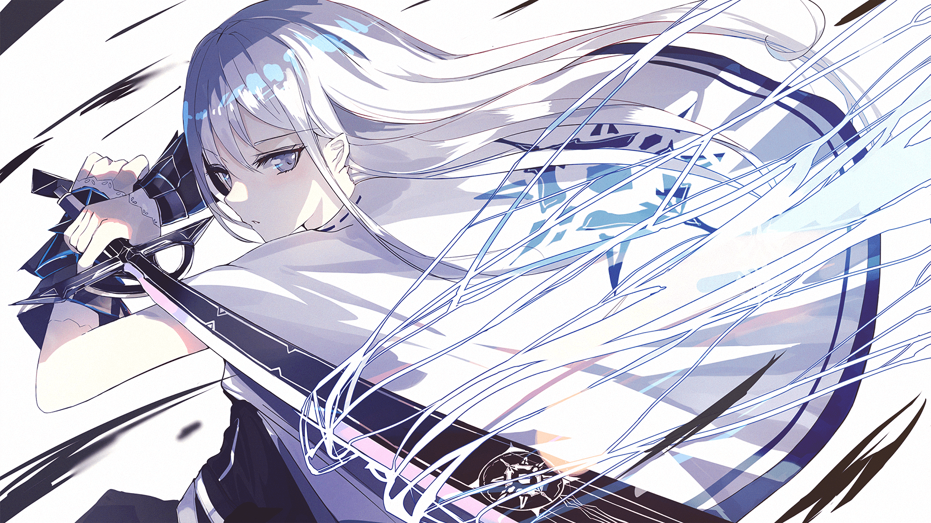1920x1080 White Haired Anime Swordmaster HD Wallpaper By グリーンx1080