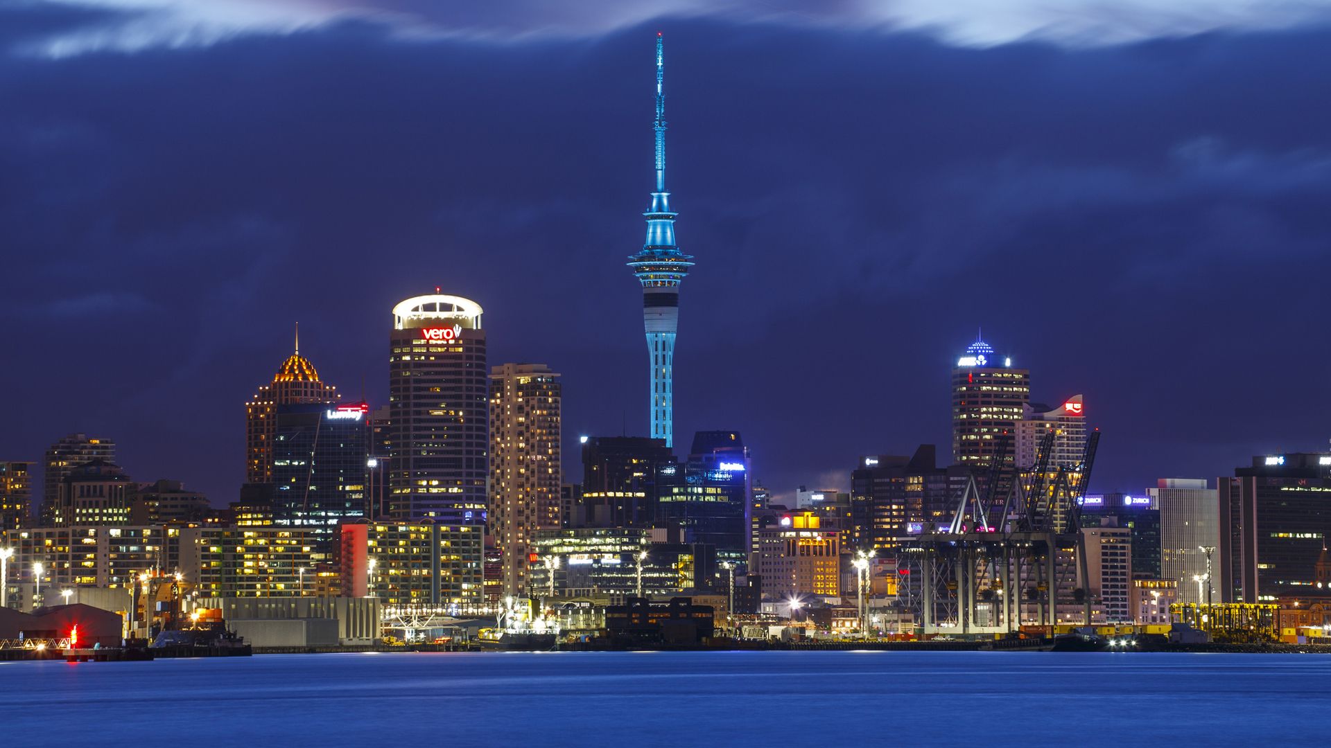 1920x1080 Auckland Building City New Zealand Night Skyscraper HD Travel Wallpaper
