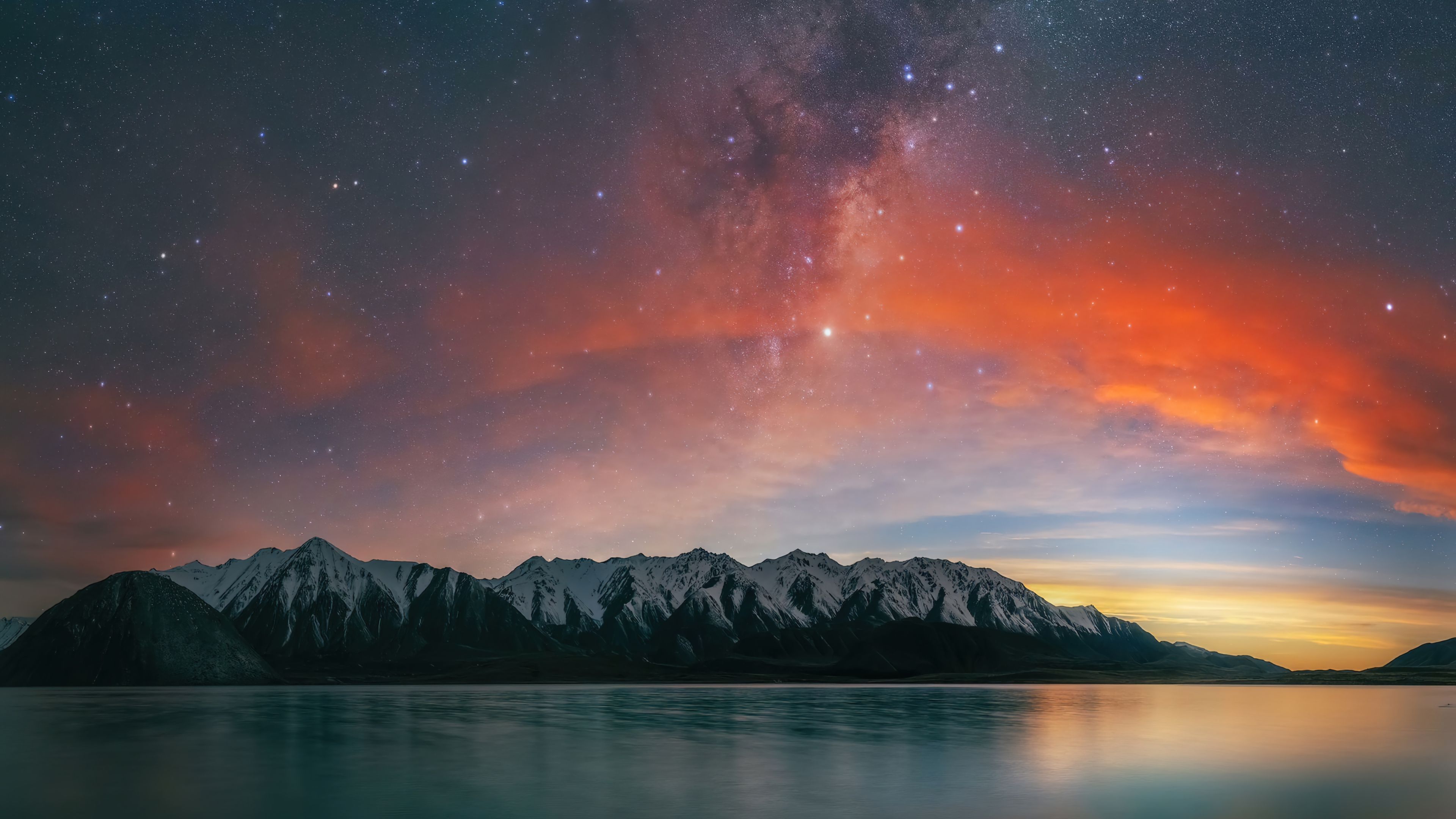 3840x2160 Sunset New Zealand Night Sky Stars Wallpaper 4K PC Desktop f