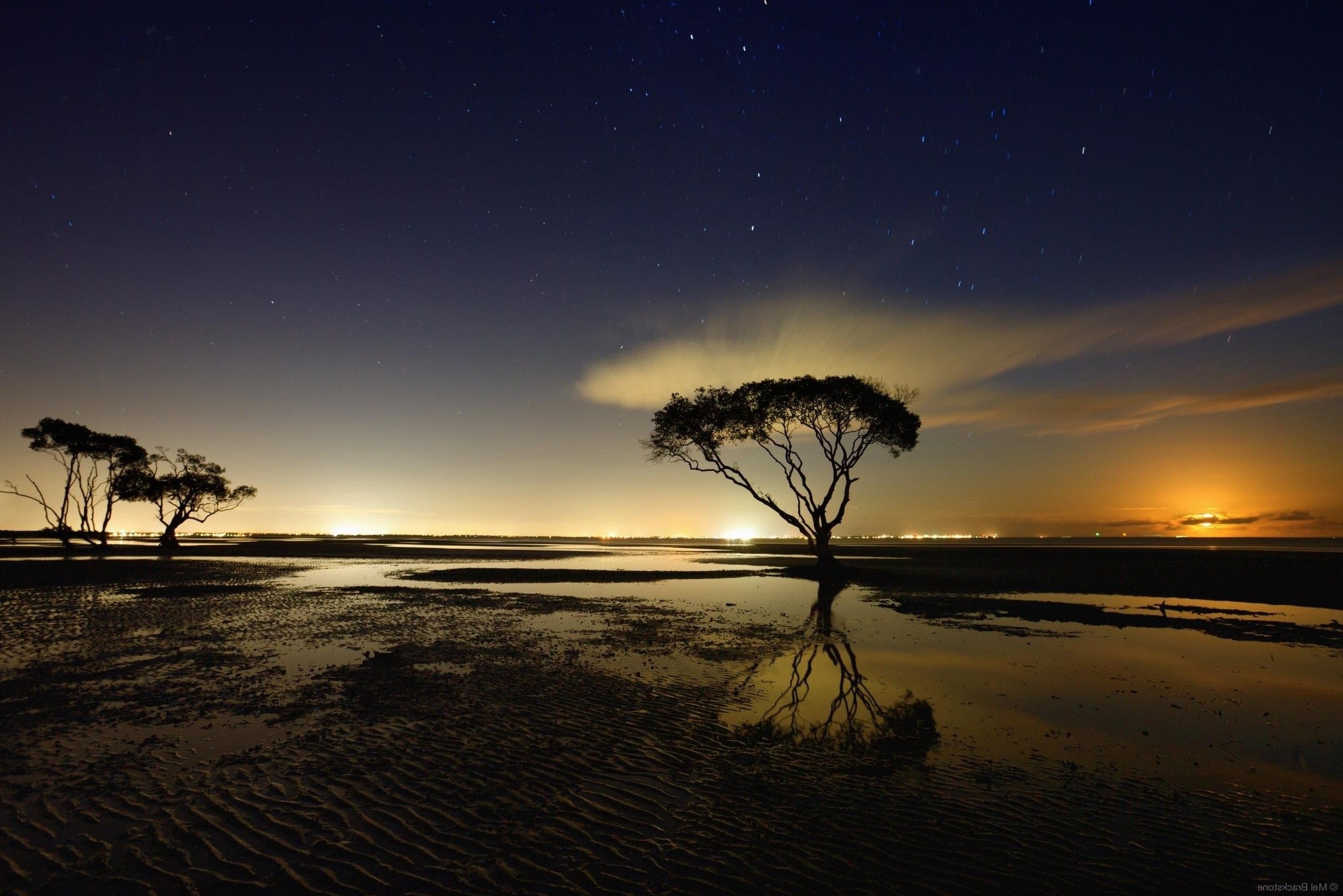 2500x1668 nature, Landscape, Starry Night, Moonlight, Trees, Clouds, Water, Reflection, New Zealand Wallpaper HD / Desktop and Mobile Background