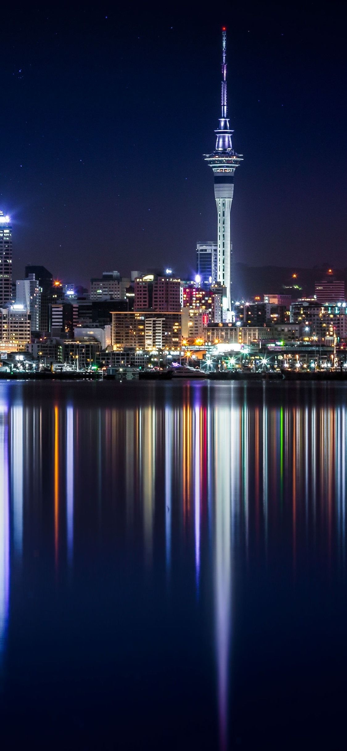 1125x2436 New Zealand, Skyscrapers, Buildings, River, City Night, Illumination 1125x2436 IPhone 11 Pro XS X Wallpaper, Background, Picture, Image