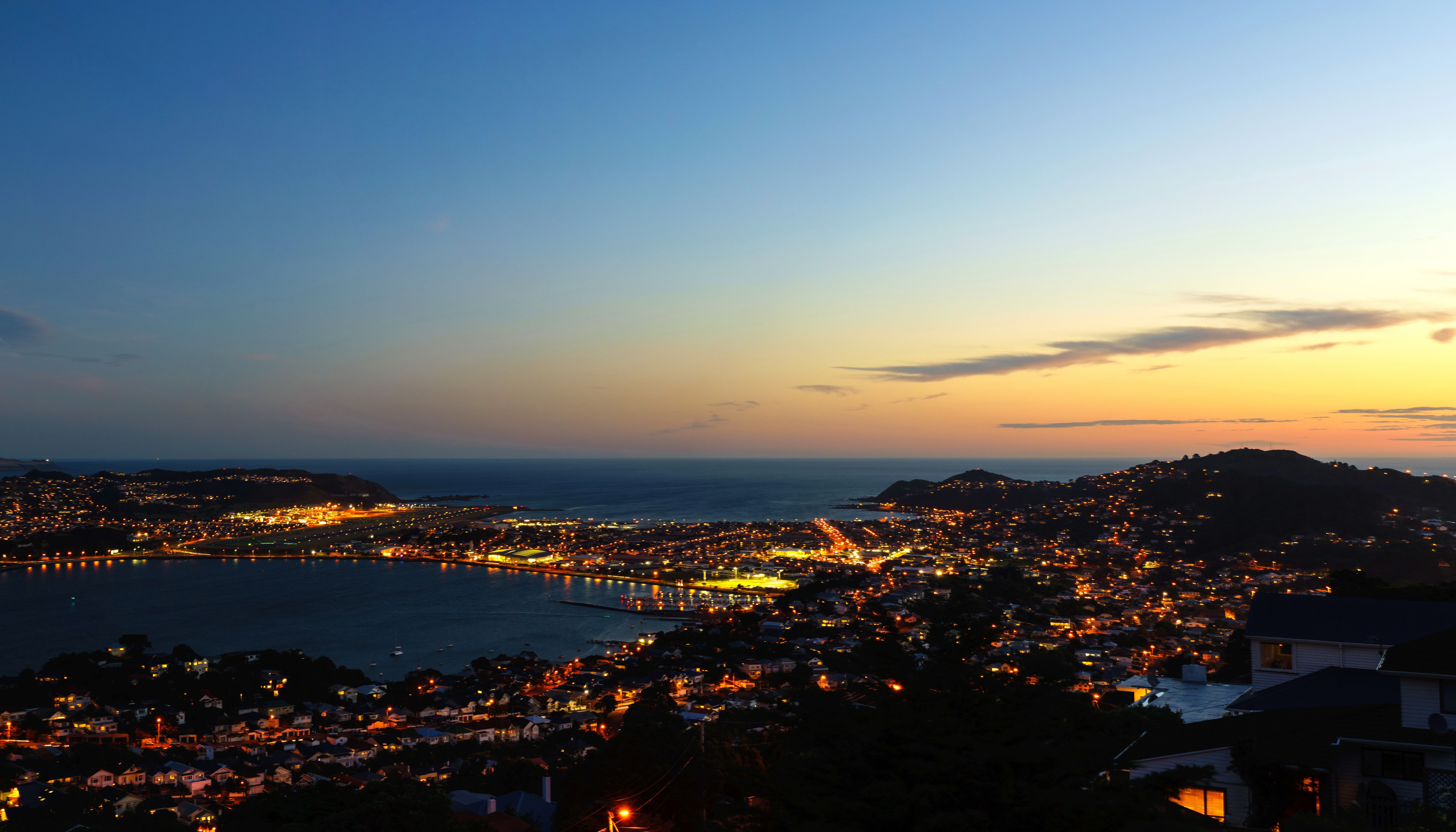 5950x3400 Free sea, night, lights 5K wallpaper for desktop and phone