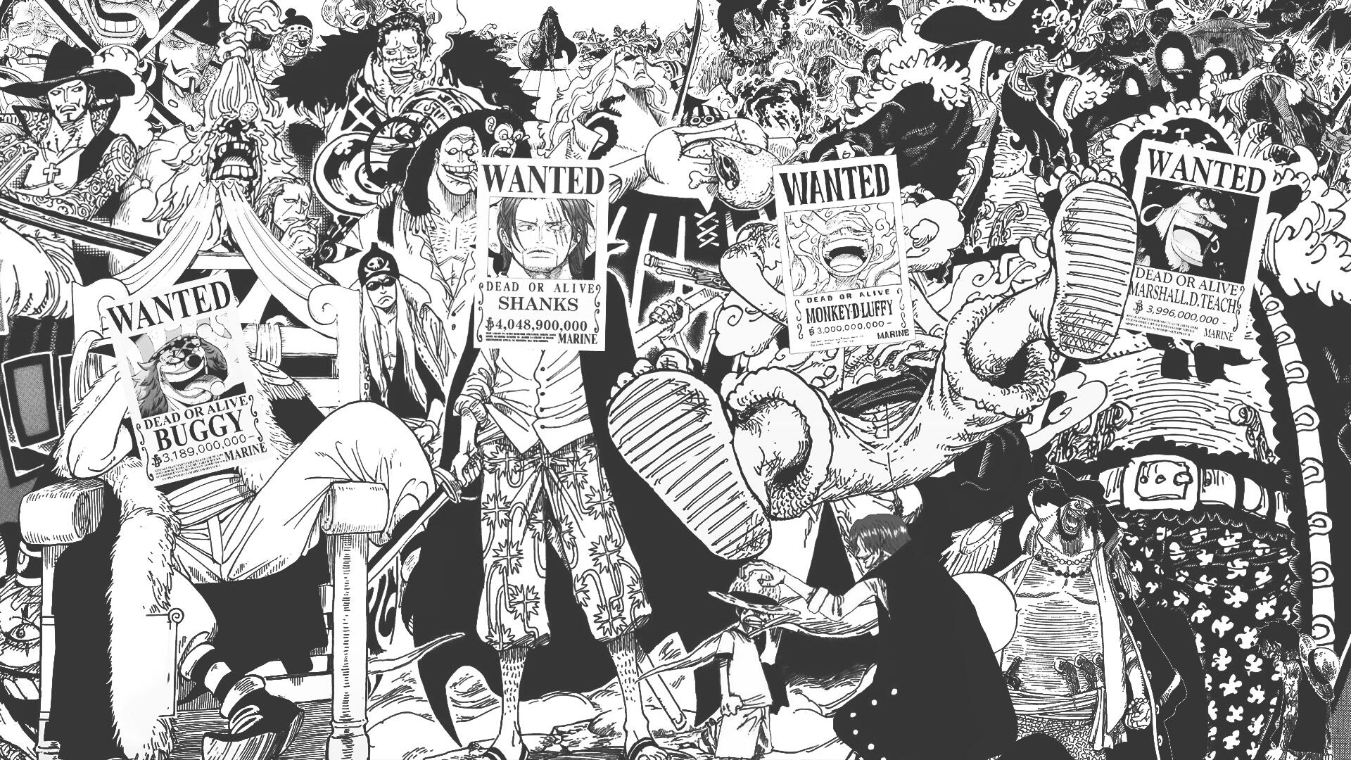 1920x1080 One Piece Yonko Wanted: Manga Collage HD Wallpaperx1080