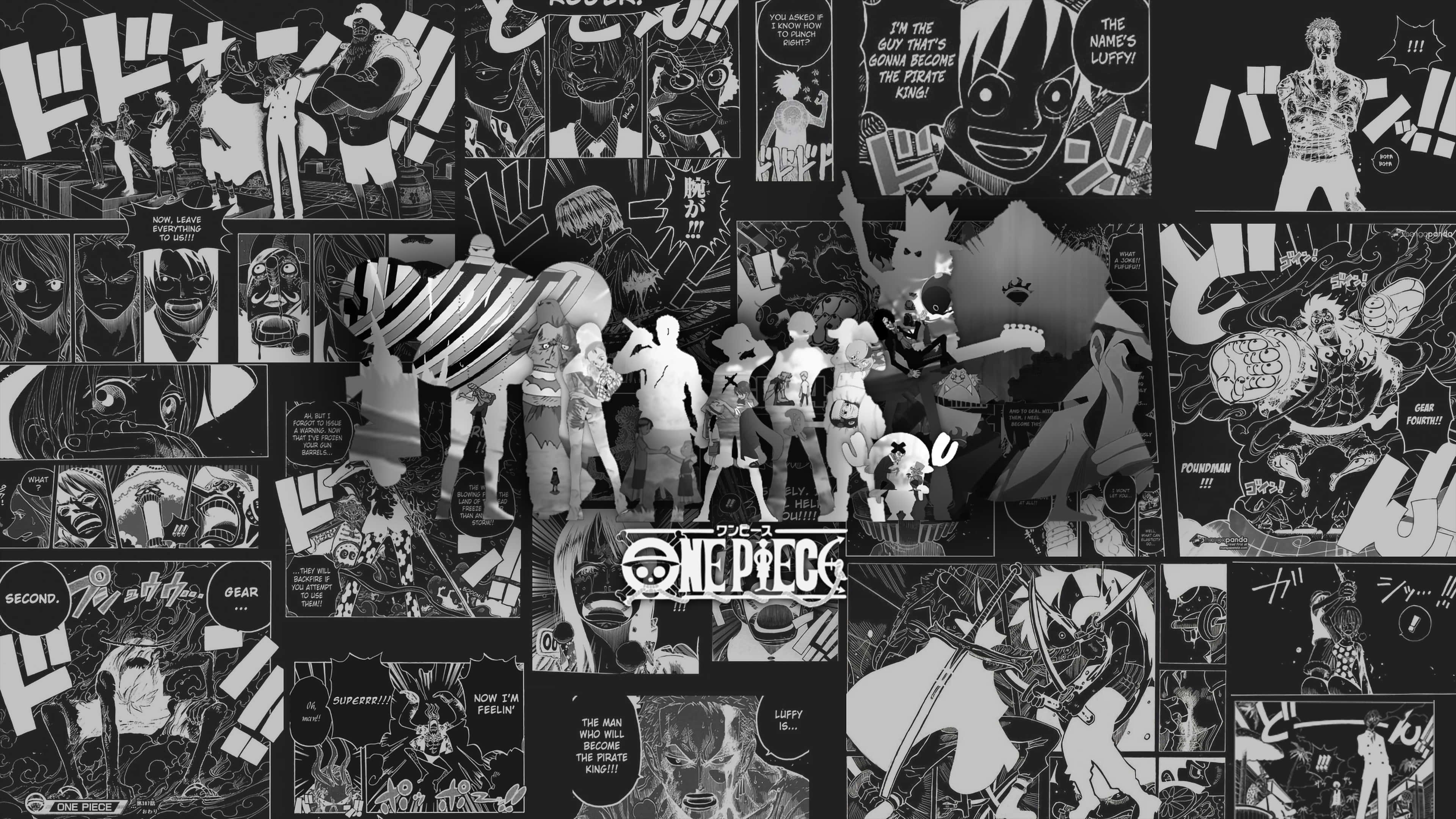 3840x2160 Download One Piece Black and White, a vibrant and exciting manga style adventure Wallpaper