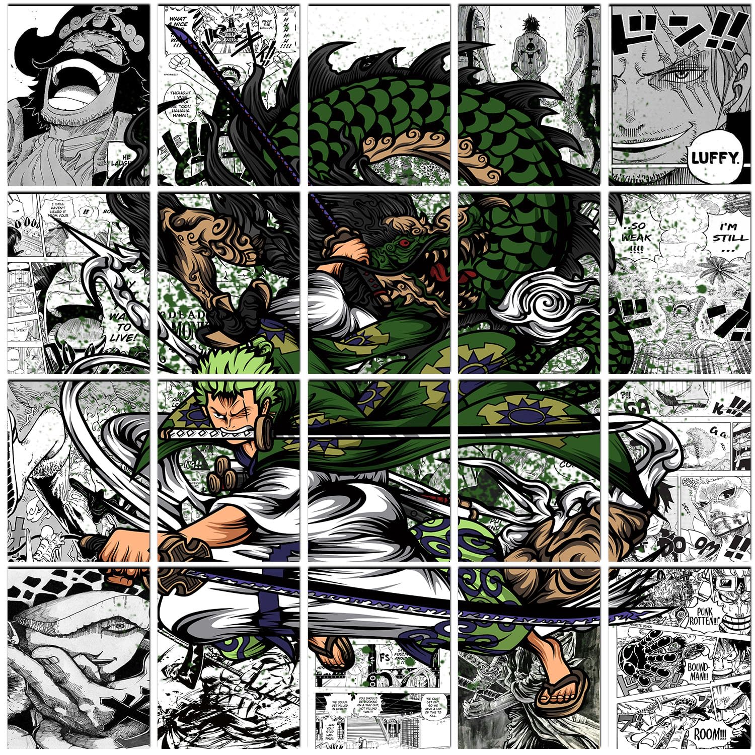 1500x1500 VEENSHI zoro manga collage. anime poster. onepiece manga collage kit of 20 : Amazon.sg: Home