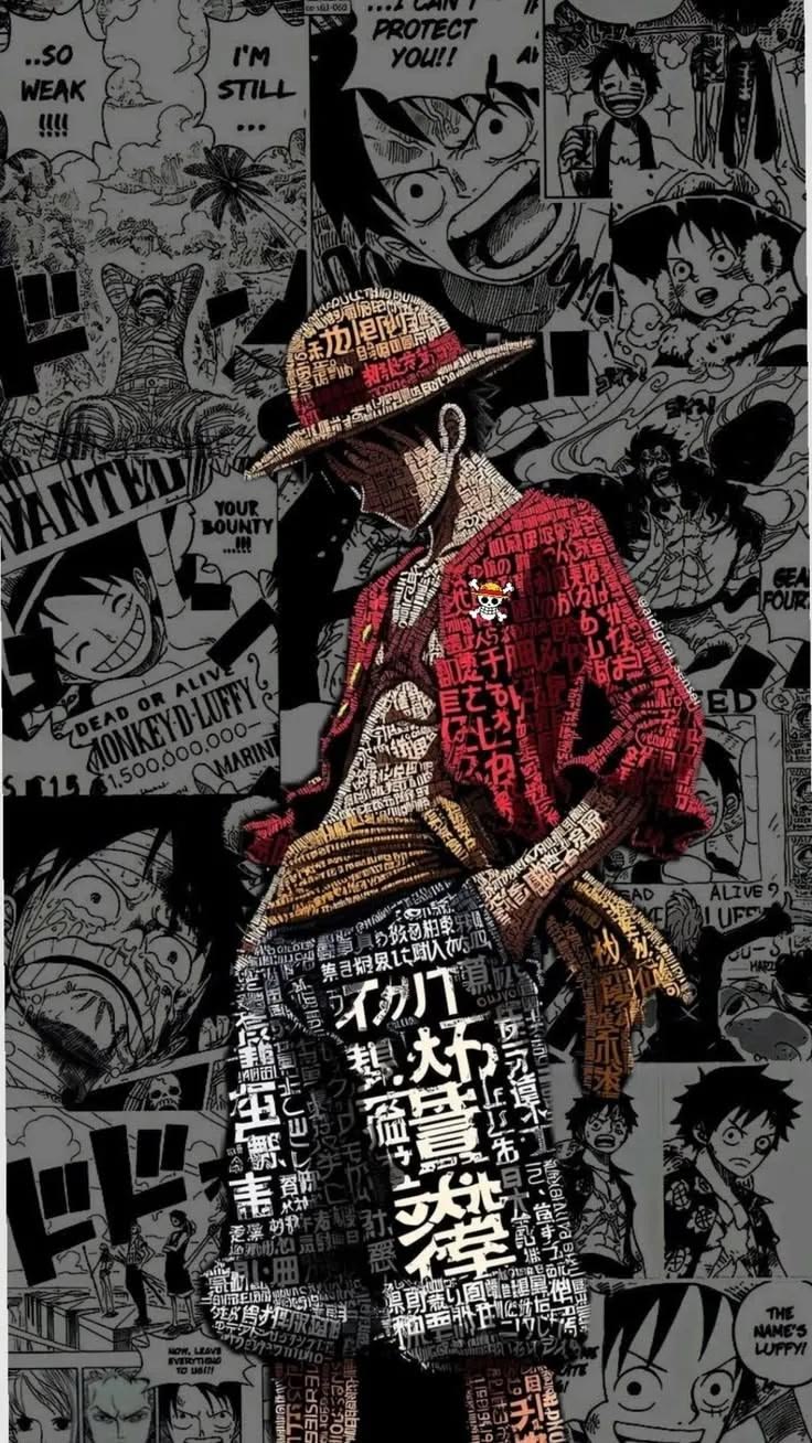 736x1308 Monkey D. Luffy Manga Collage Wallpaper