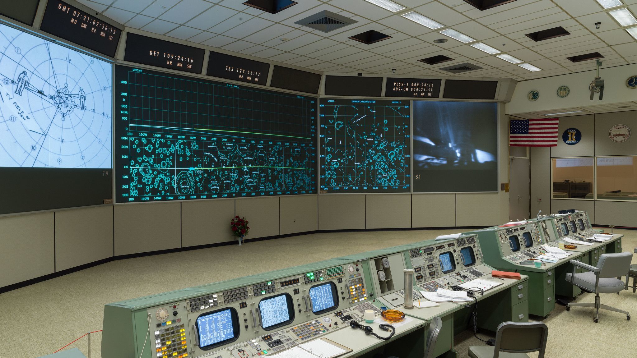 2048x1152 NASA Space Centre Control room restoration for Apollo 11. Wallpaper*