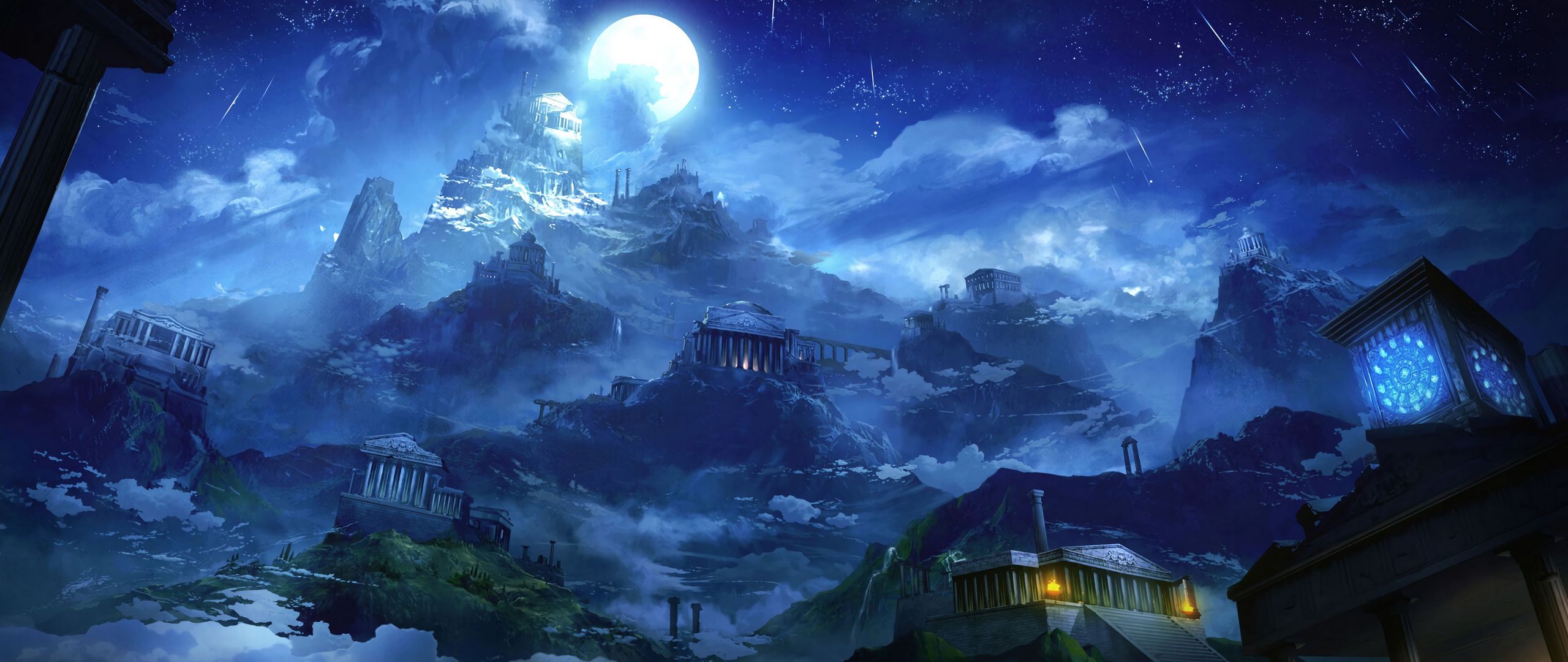 2560x1080 Download wallpaper 2560x1080 architecture, building, fantasy, moon, art dual wide 1080p HD background