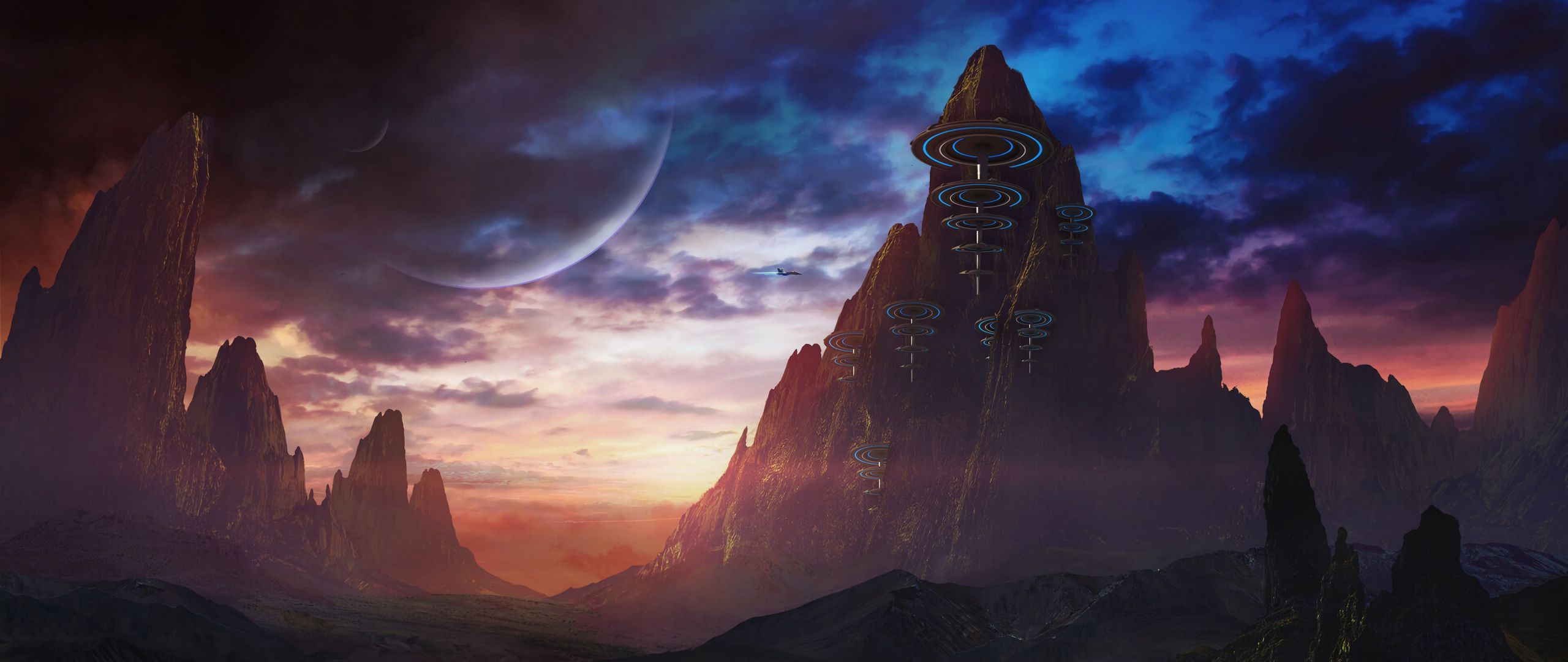 2560x1080 Download wallpaper 2560x1080 mountains, fantasy, landscape, art dual wide 1080p HD background