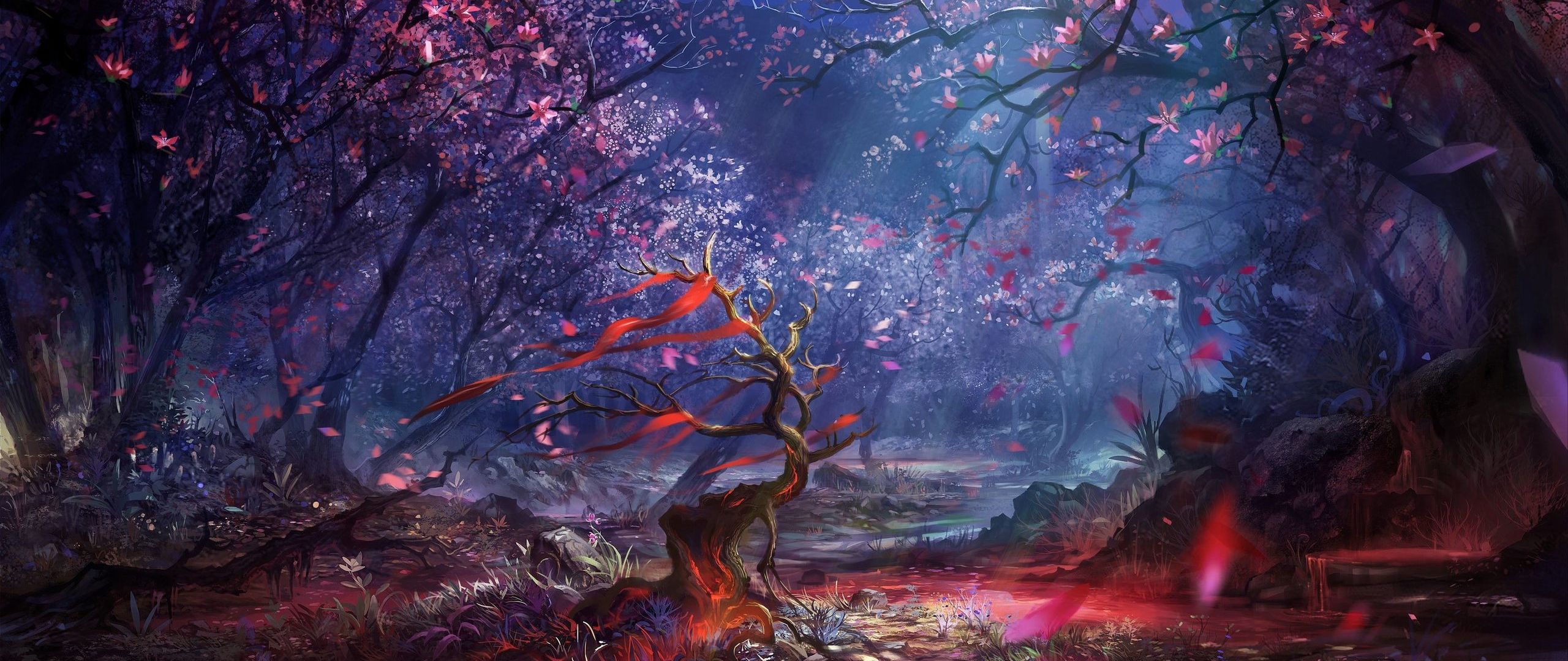 2560x1080 Download Fantasy forest, Fantasy, Forest Wallpaper in 2560x1080 Resolution