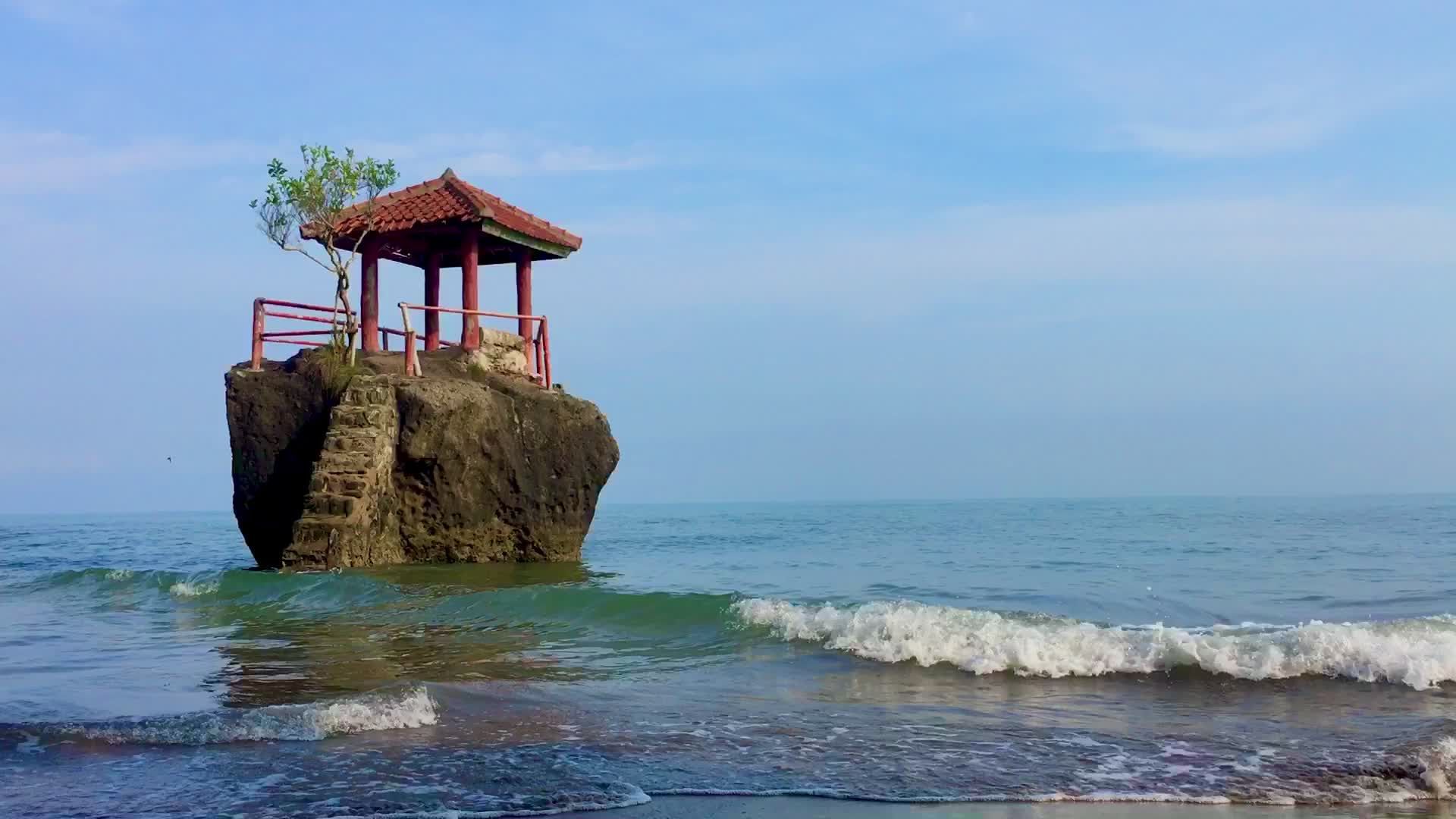 1920x1080 Serene Coastal Gazebo on Rock in Anyer