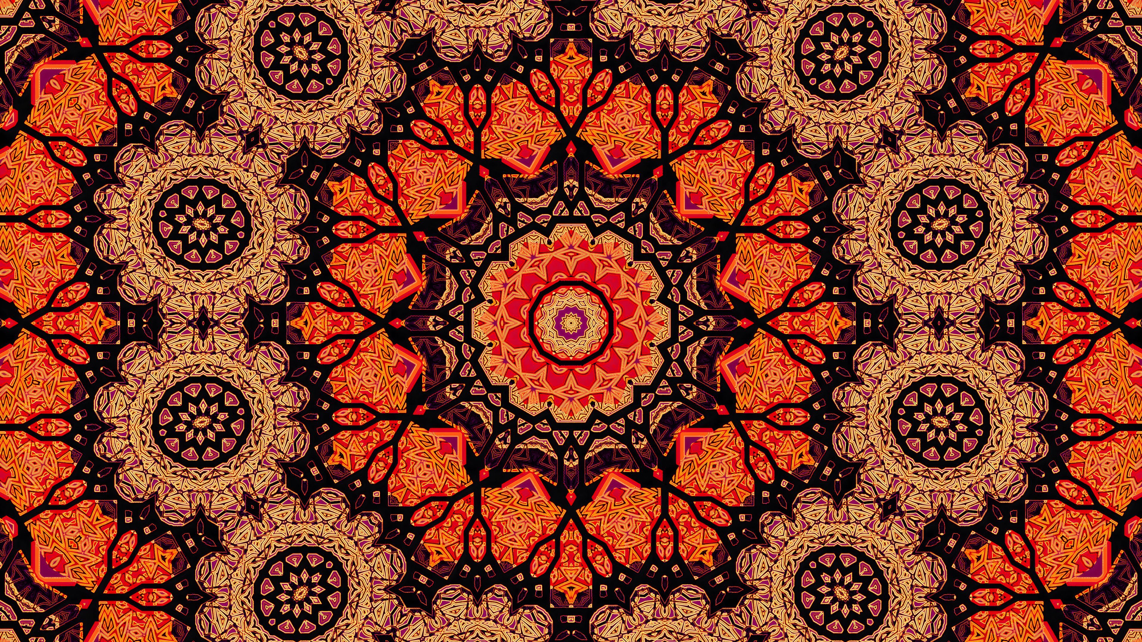 3840x2160 Light Orange Fractal Art Pattern Mandala Abstraction Background 4K HD Abstract Wallpaper