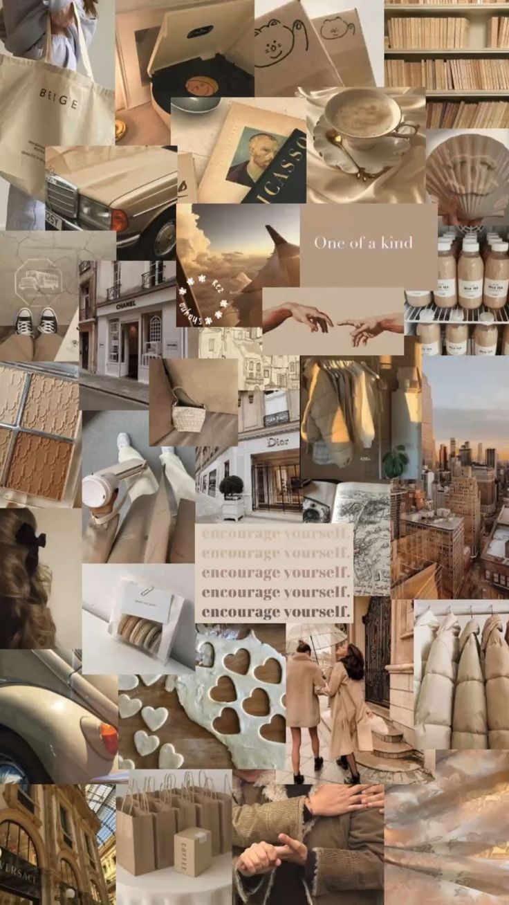 736x1308 Cream tan brown aesthetic iPhone collage wallpaper
