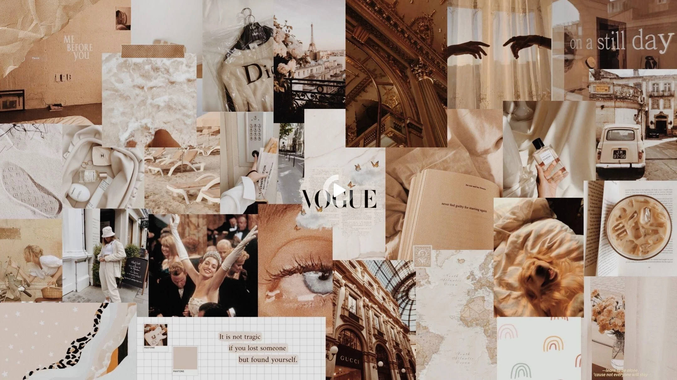 2160x1214 Download Dior, Gucci, Vogue Beige Aesthetic Collage Wallpaper