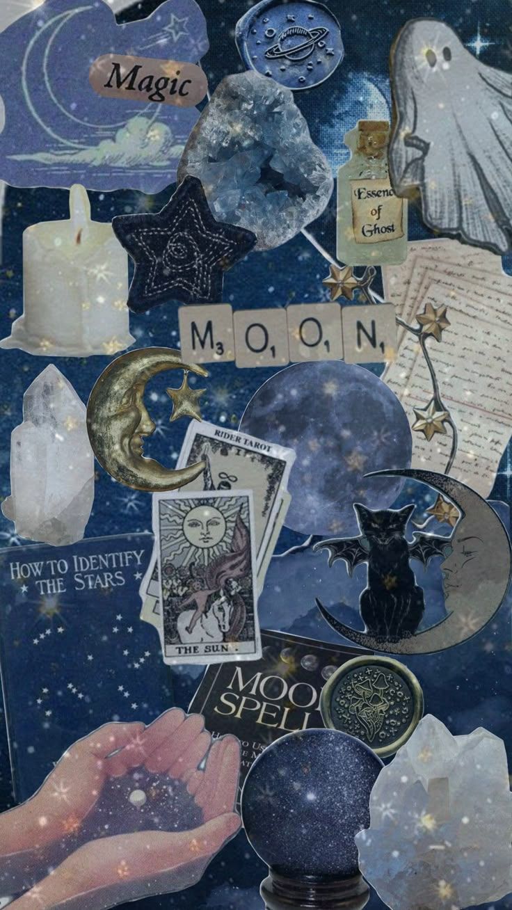 736x1308 blue moon whimsigoth wallpaper background clutter page #aestehthic #whimsigoth #moon star moon witch whimsigoth