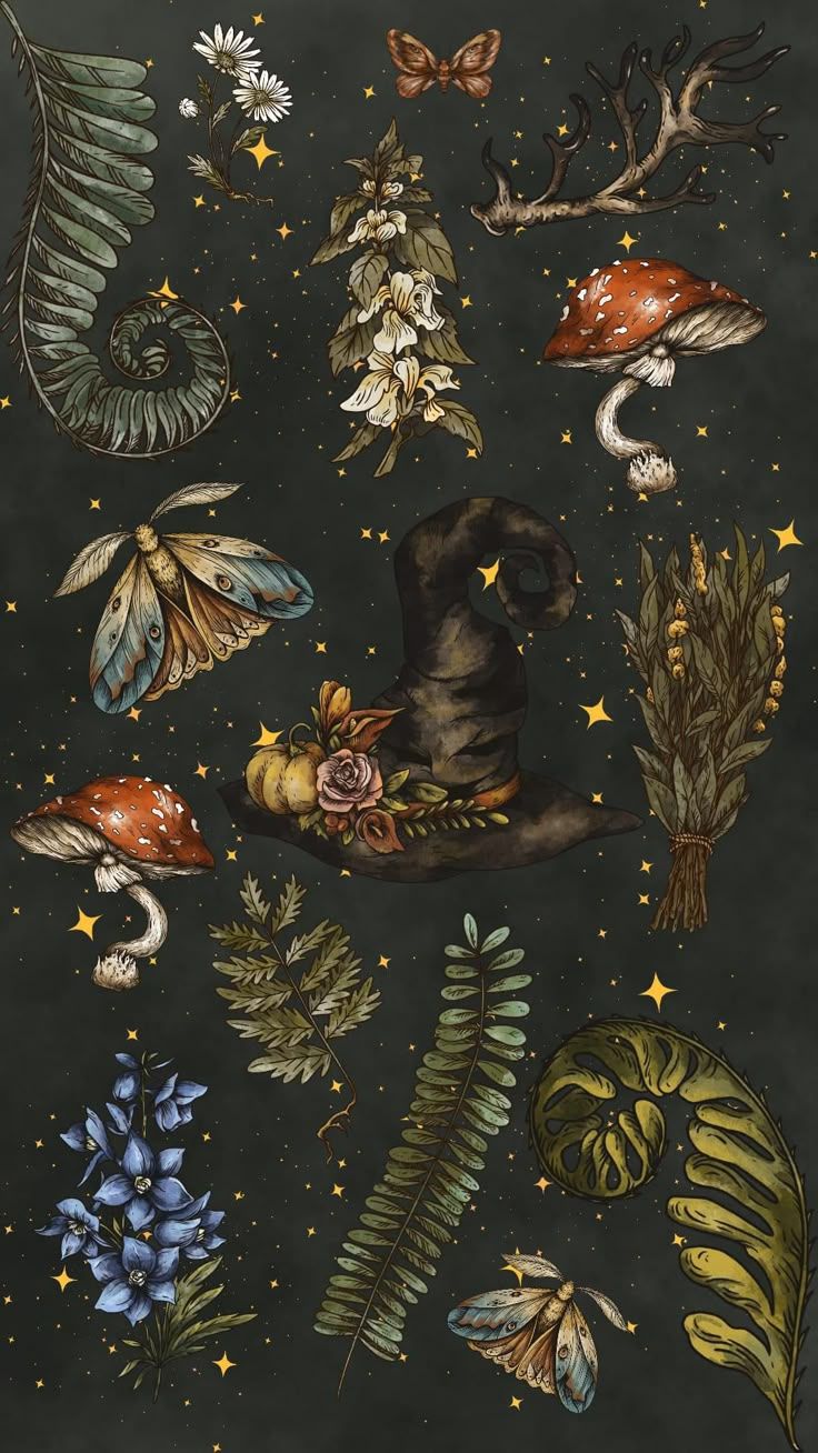 736x1308 Whimsical goth desktop wallpaper. Witchy cottagecore aesthetic wallpaper, Witchy background, Witchy phone wallpaper