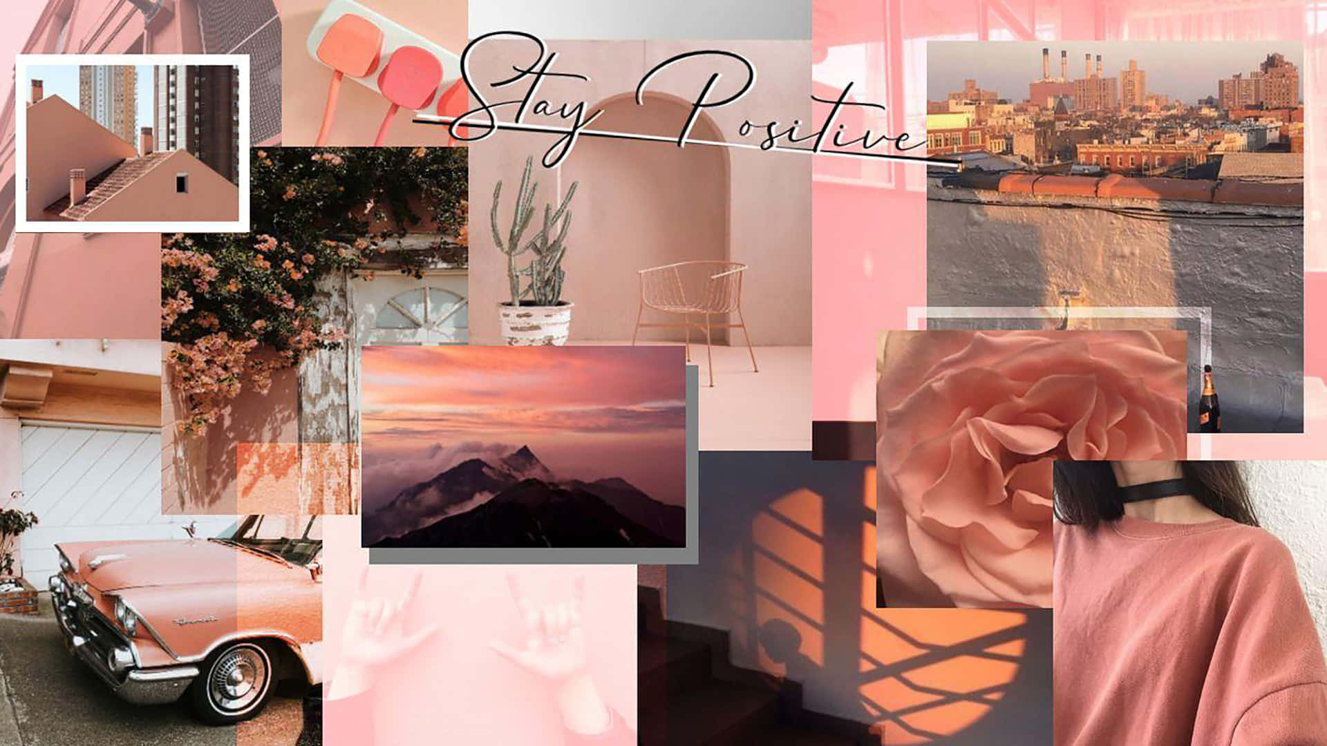 1920x1080 Download a collage of photo with the words stay positive Wallpaper