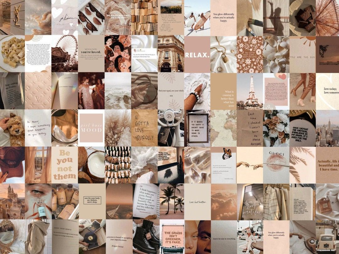 1080x810 Trendy Neutral Collage Kit Collage, Quotes, Positive, Teen, Beige, Room Decor