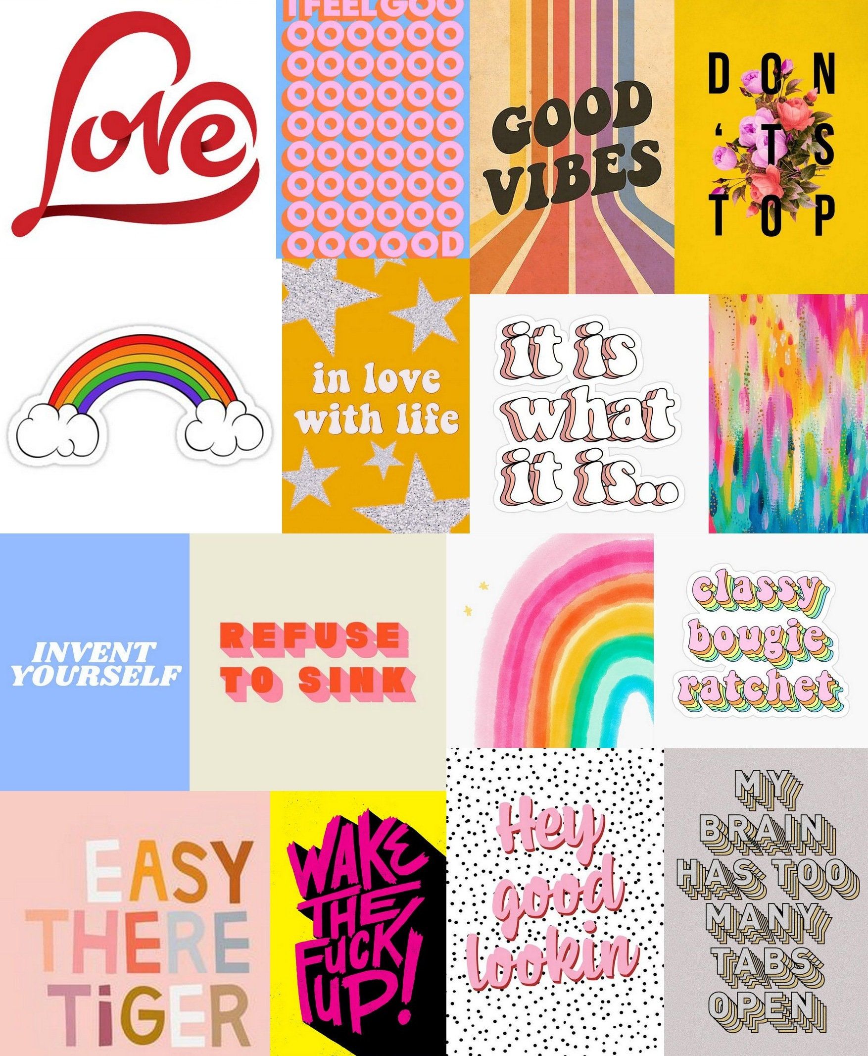1754x2132 Words and Quotes Aesthetic Photo Collage Kit of Pieces / Colorful and Fun Printable Collage