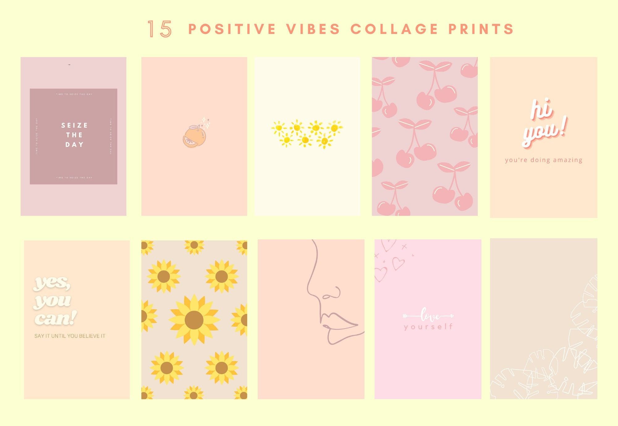 2000x1380 Positive Vibes Collage Print Kit In Neutrals Pink (15 Inspirational Prints For Dorms, College, Bedrooms, Offices And More!)