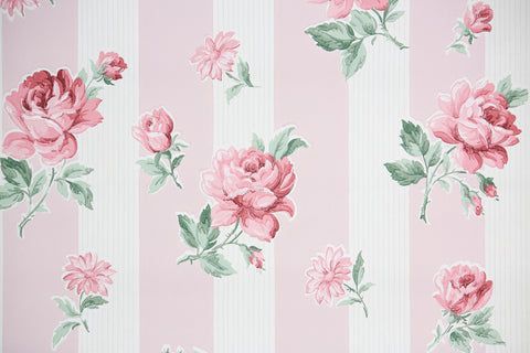 480x320 1950s Floral Stripe Vintage Wallpaper