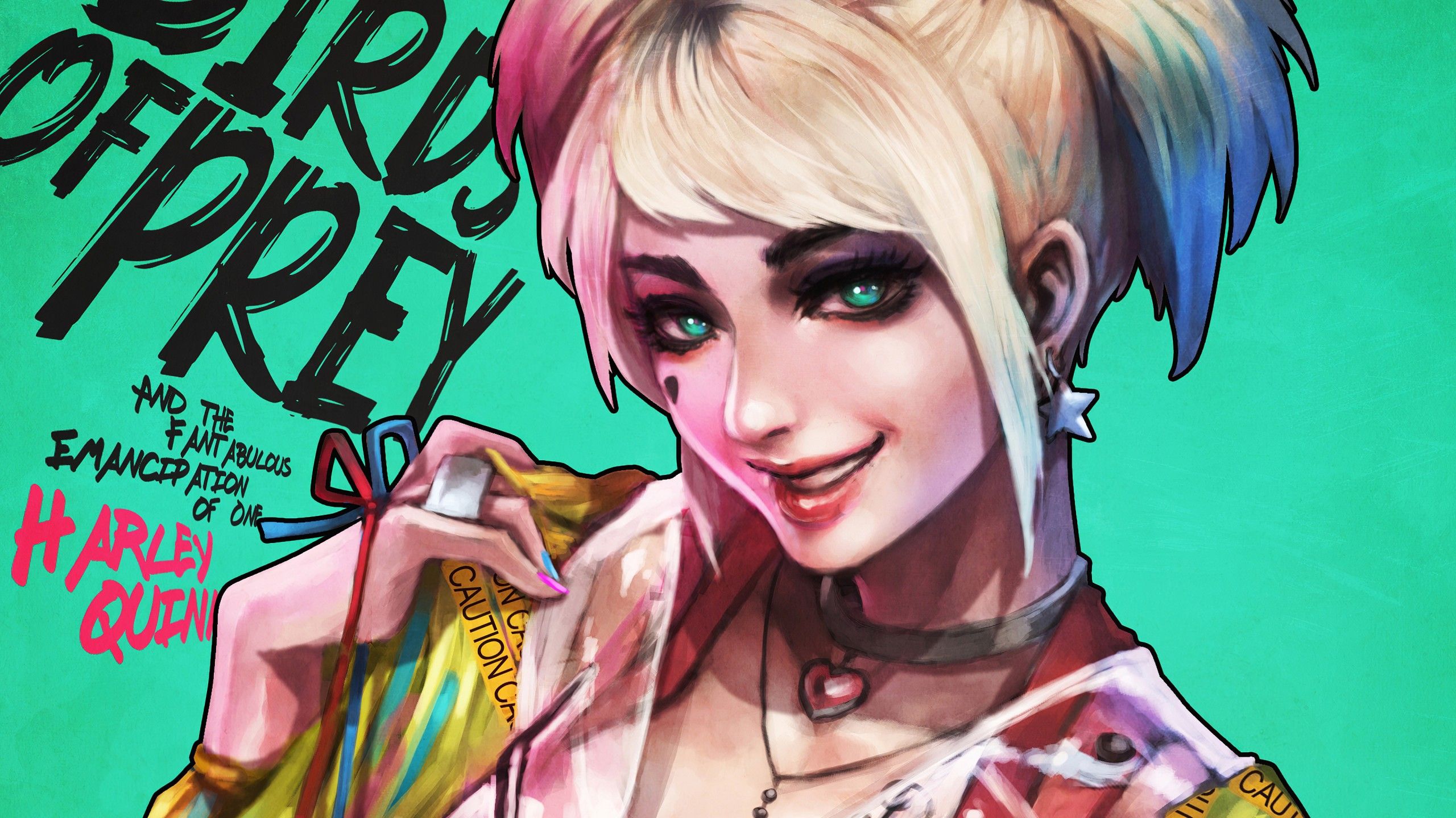 2560x1440 DC Comics Birds of Prey Blonde Girl Green Eyes Harley Quinn 4K HD Movies Wallpaper