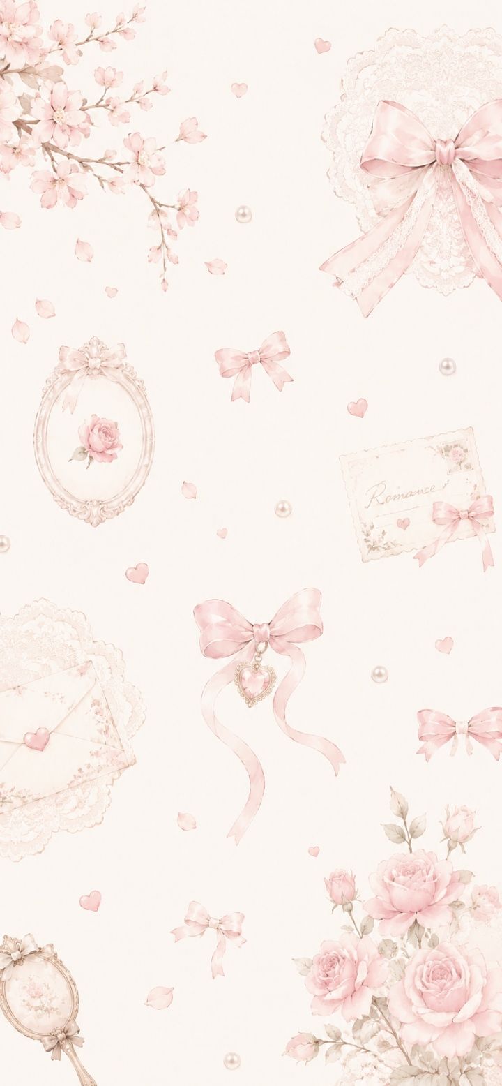 720x1556 Coquette Pink Bow Phone Wallpaper : Romantic Floral Aesthetic Background