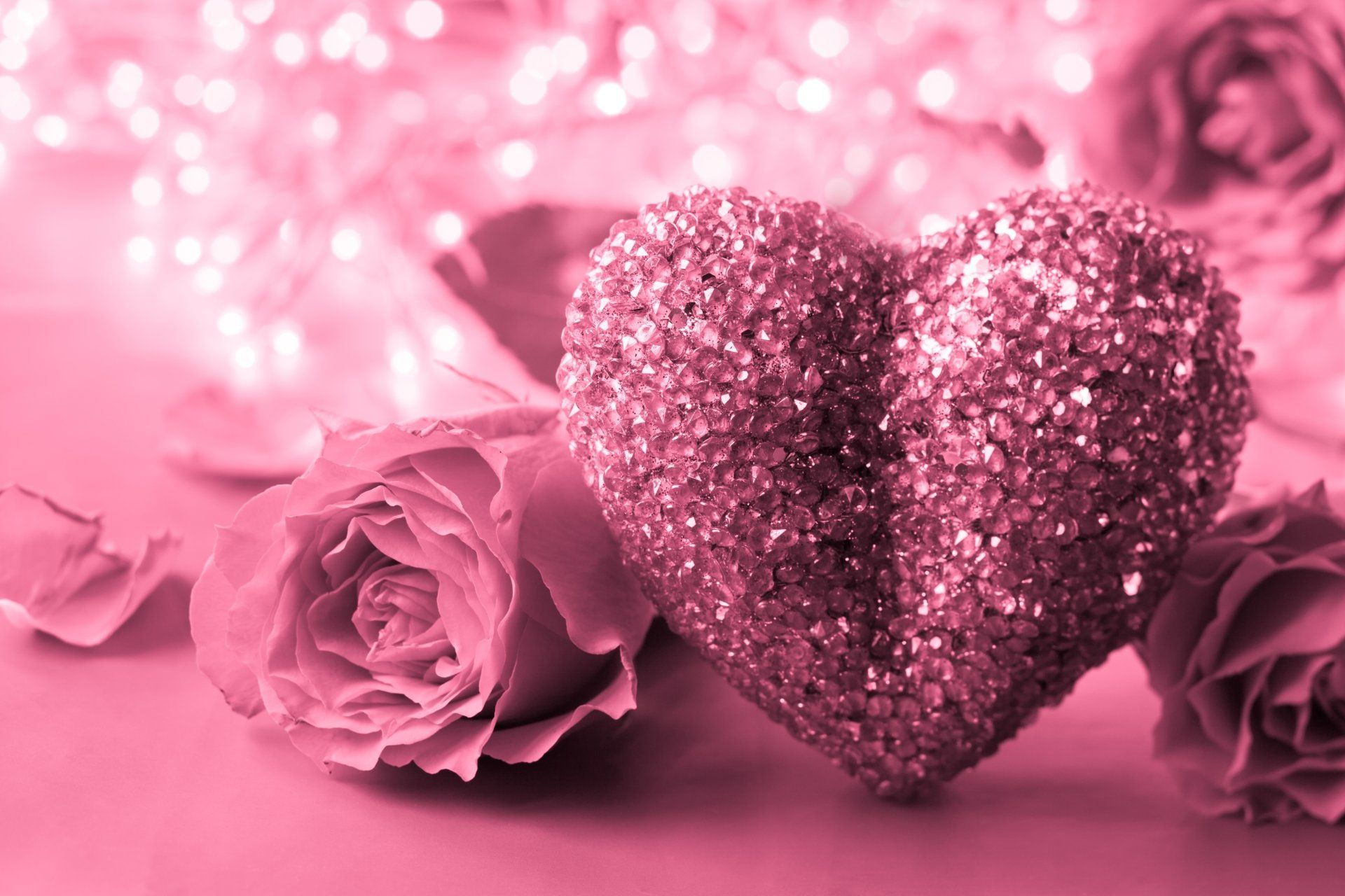 1920x1280 4K Ultra HD Romantic Glitter Heart & Pink Rosex3744