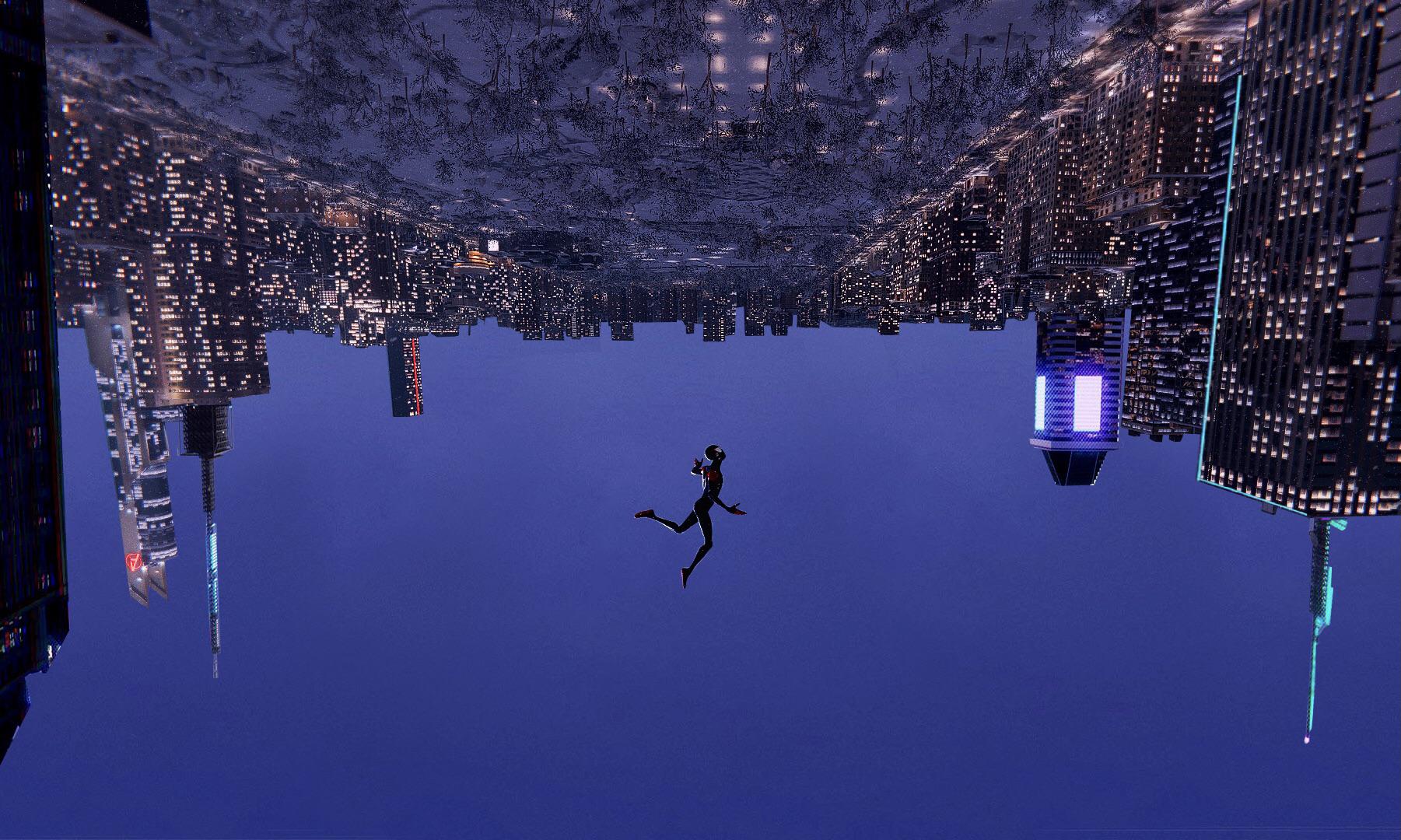 1801x1080 Falling shot from Spiderverse recreated in Miles Morales
