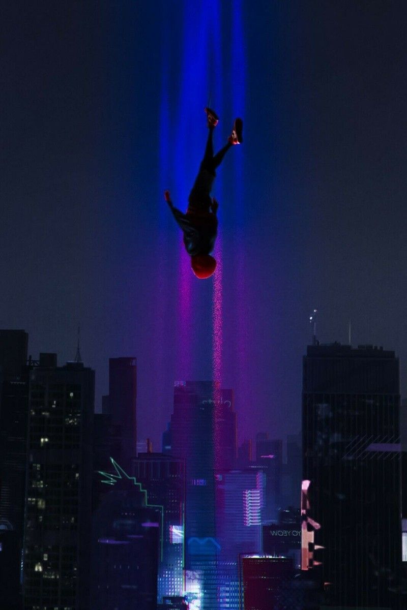 800x1200 Into The Spidervers Spider Man Miles Morales Falling City Poster (20x30) Inches