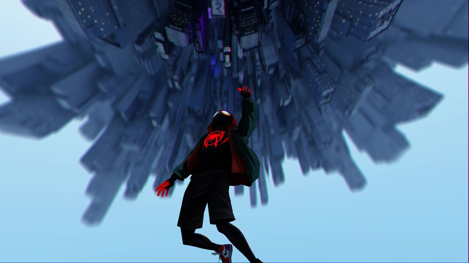 1920x1080 Spider Man Upside Down City Spider Man: Into The Spider Verse Live Wallpaper