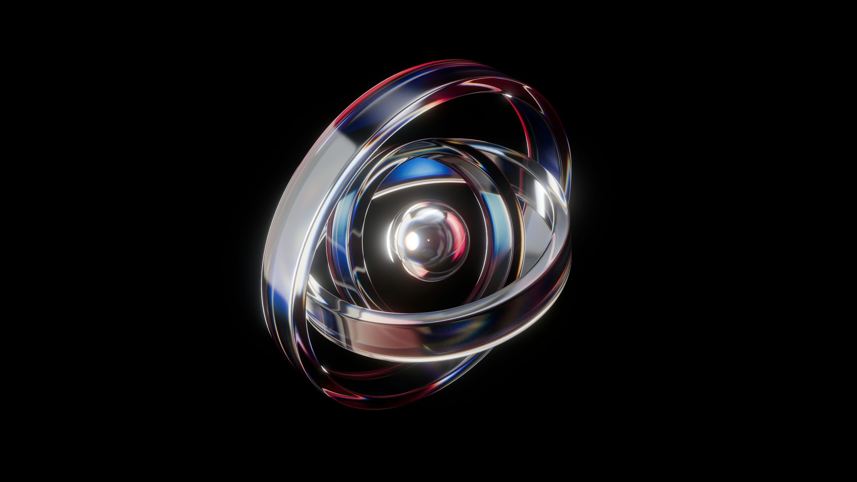 3000x1688 Abstract metallic rings with glowing orb inside