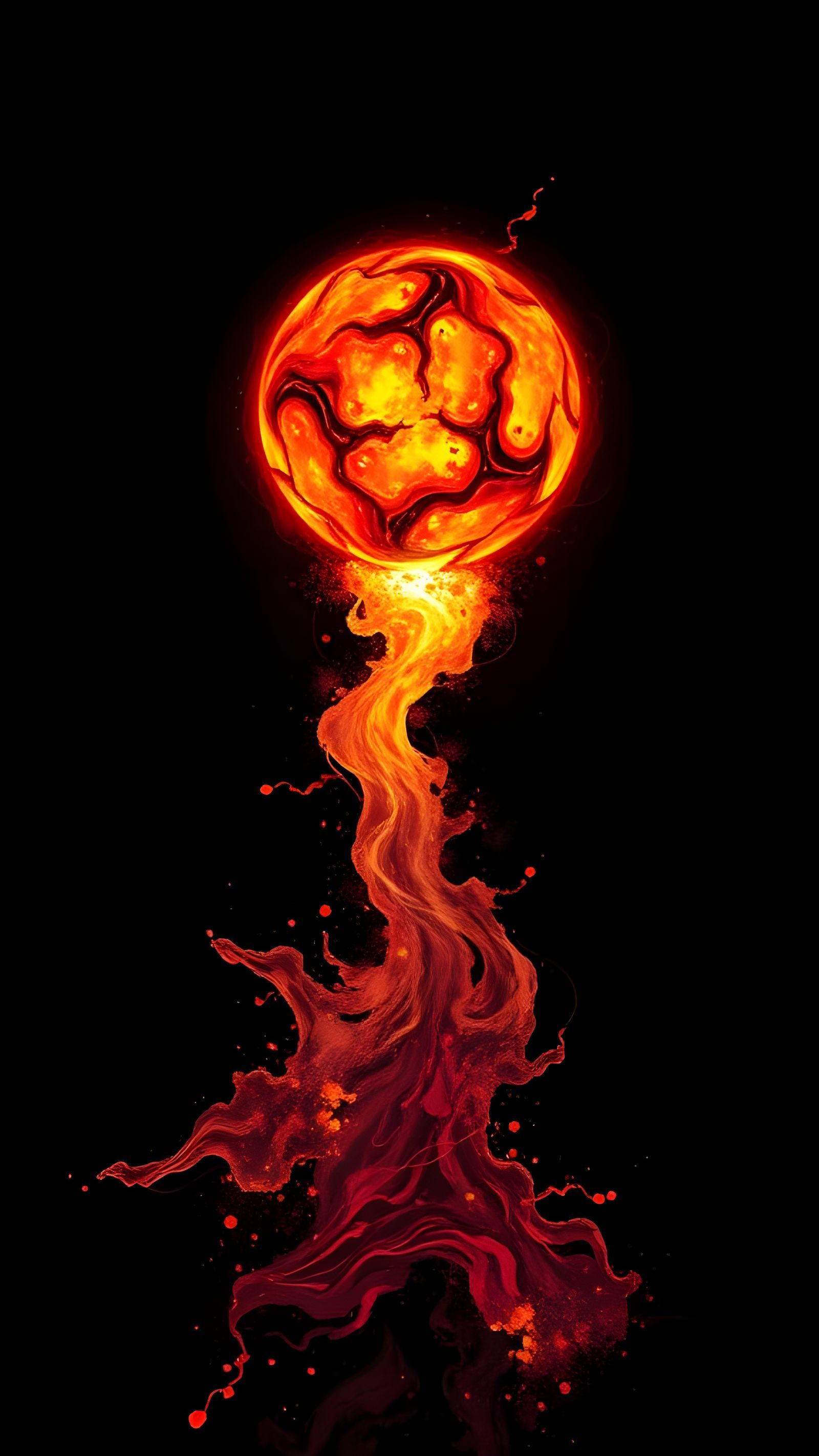 1600x2844 The sun cry Anime Magma Orb Against Dark Black Bac