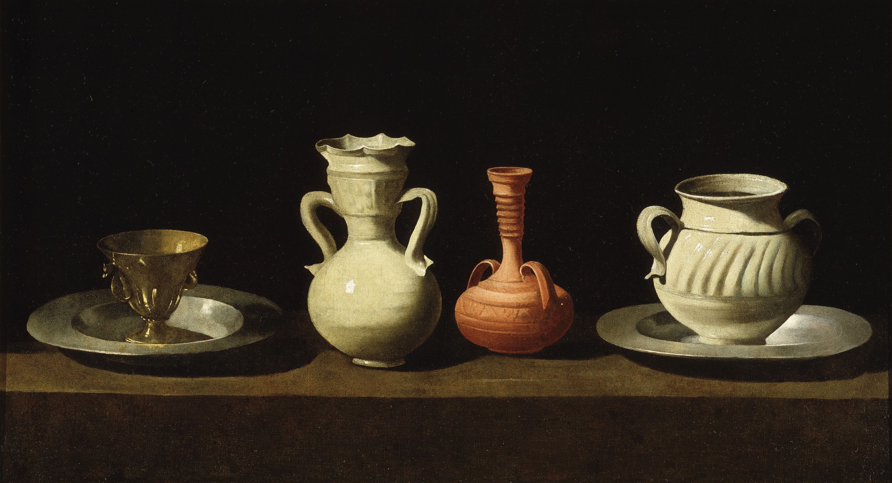 3051x1654 Wallpaper Still life with four vessels, Francisco de Zurbaran for mobile and desktop, section живопись, resolution 3051x1654
