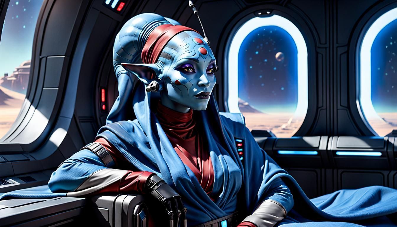 1344x768 Twi'lek Woman Relaxing in Futuristic Room
