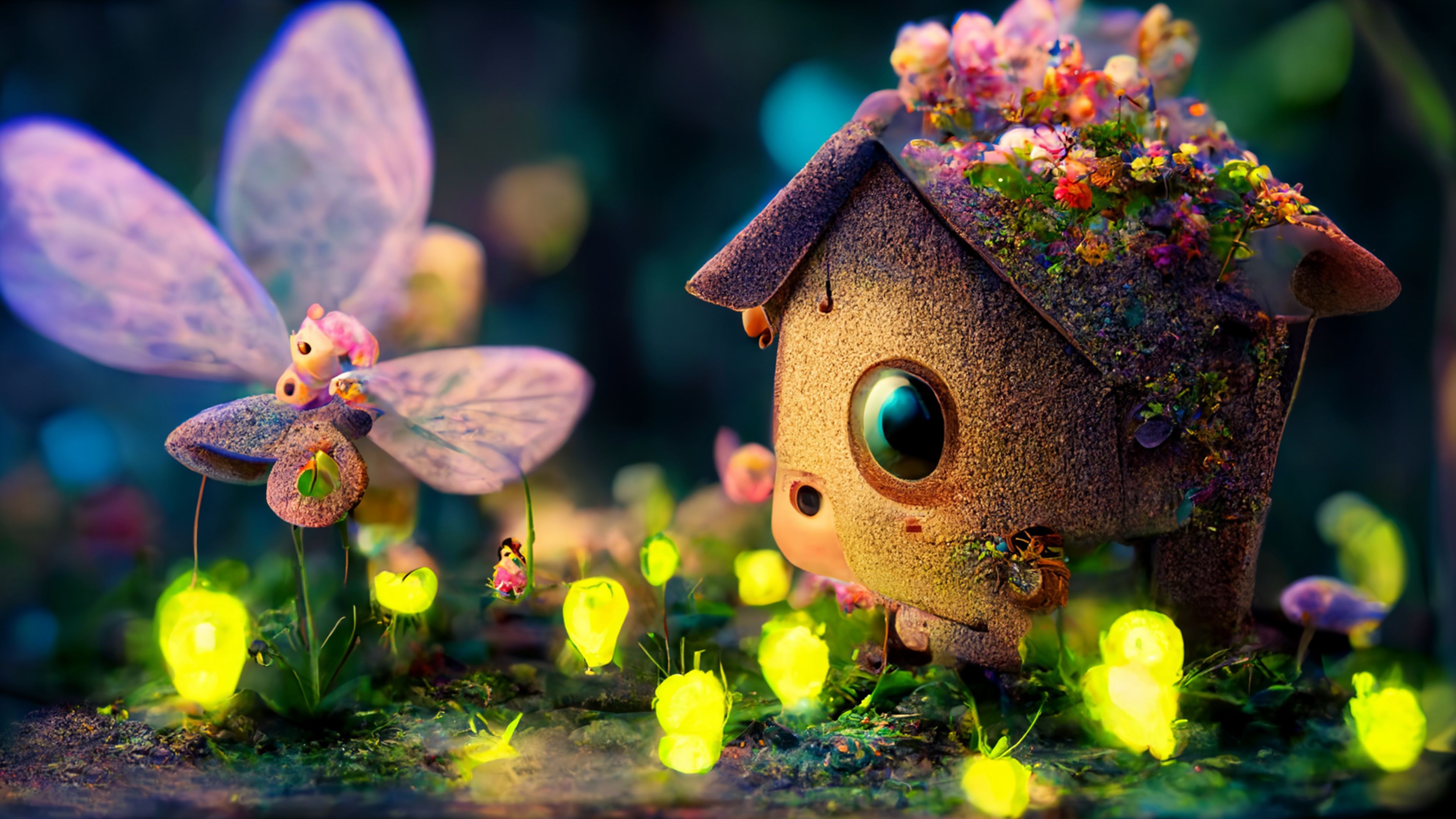 3840x2160 Fairy house Wallpaper 4K, Cute art, Cute house