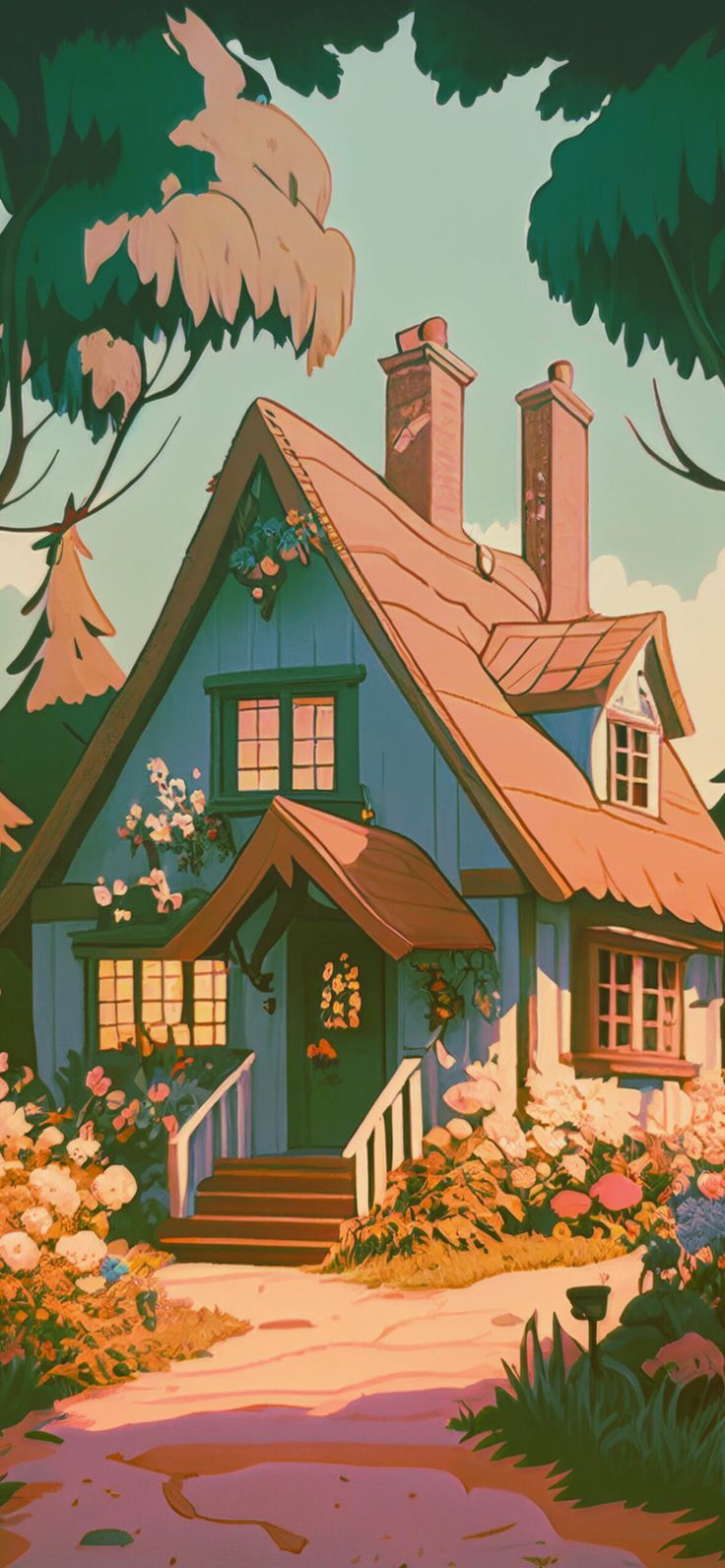 736x1592 Cottagecore Aesthetic House Wallpaper