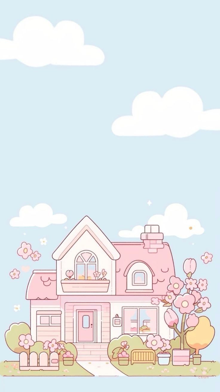 736x1308 Kawaii Pink Flower Wallpaper Cute Spring Phone Wallpaper. Cute spring background for phone, Pastel house, Kawaii wallpaper
